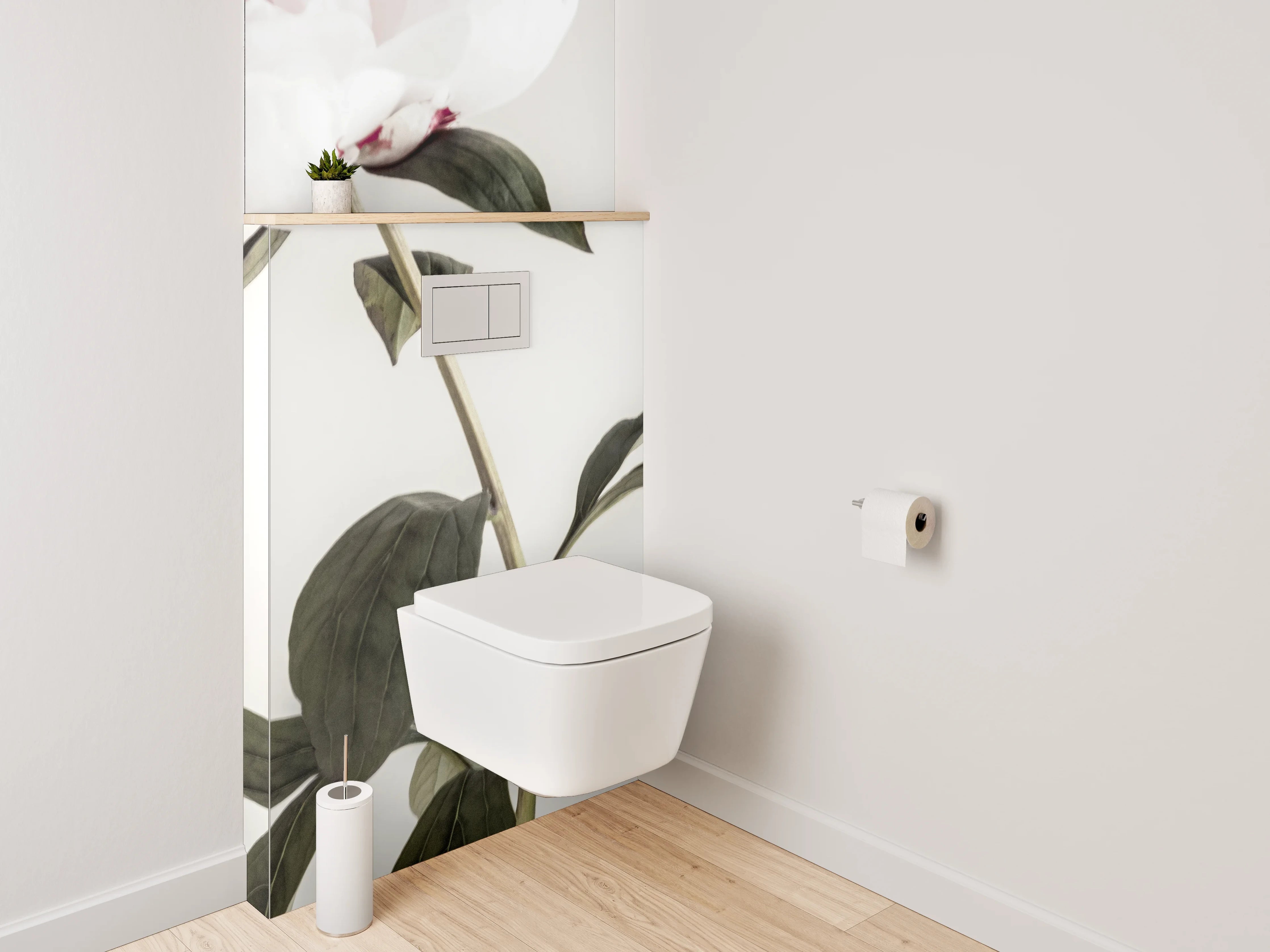 WC-Rückwand - Weiße Pfingstrose Minimalistisch