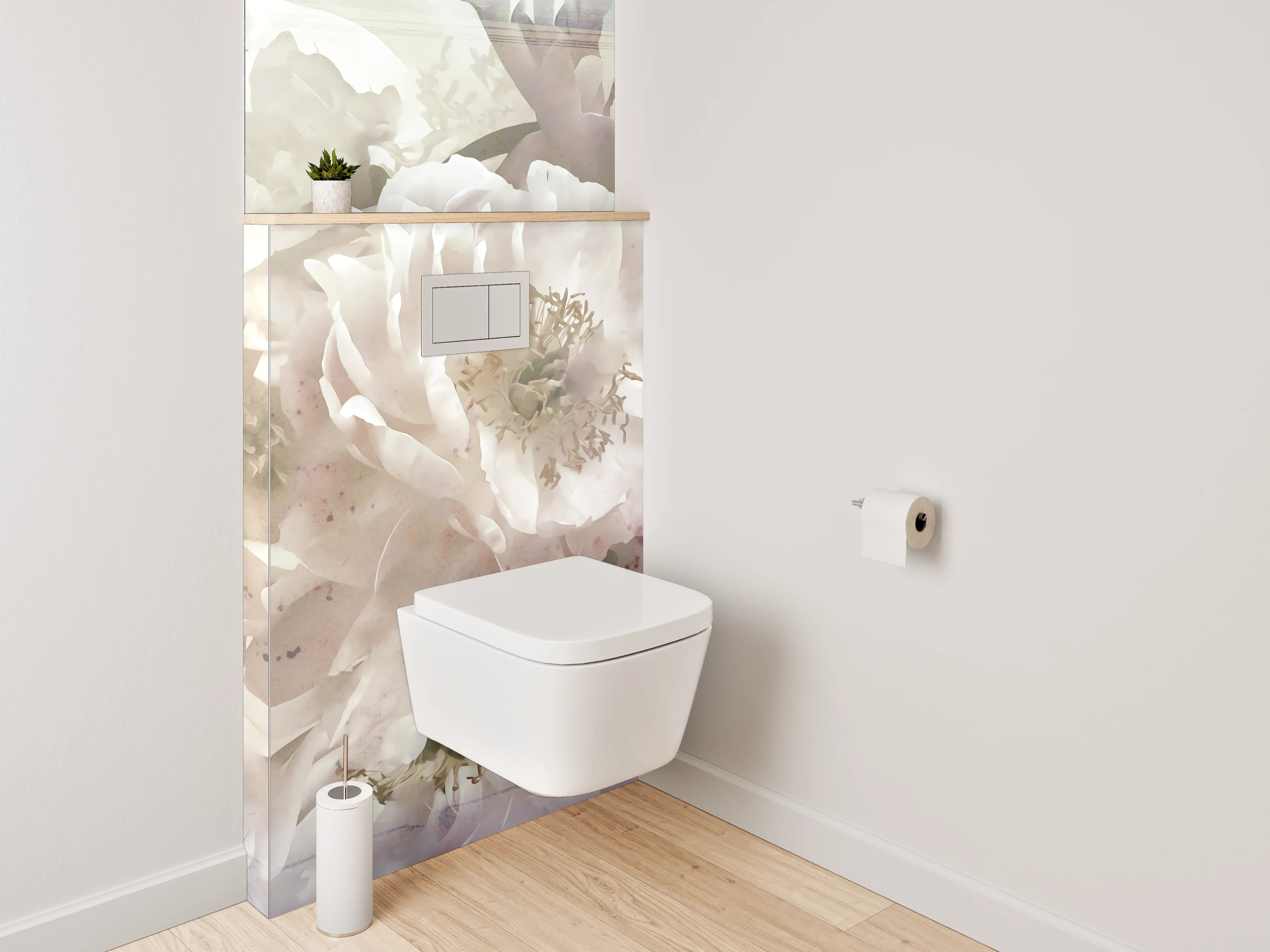 WC-Rückwand - Weiße Pfingstrosen Blüten Aquarell