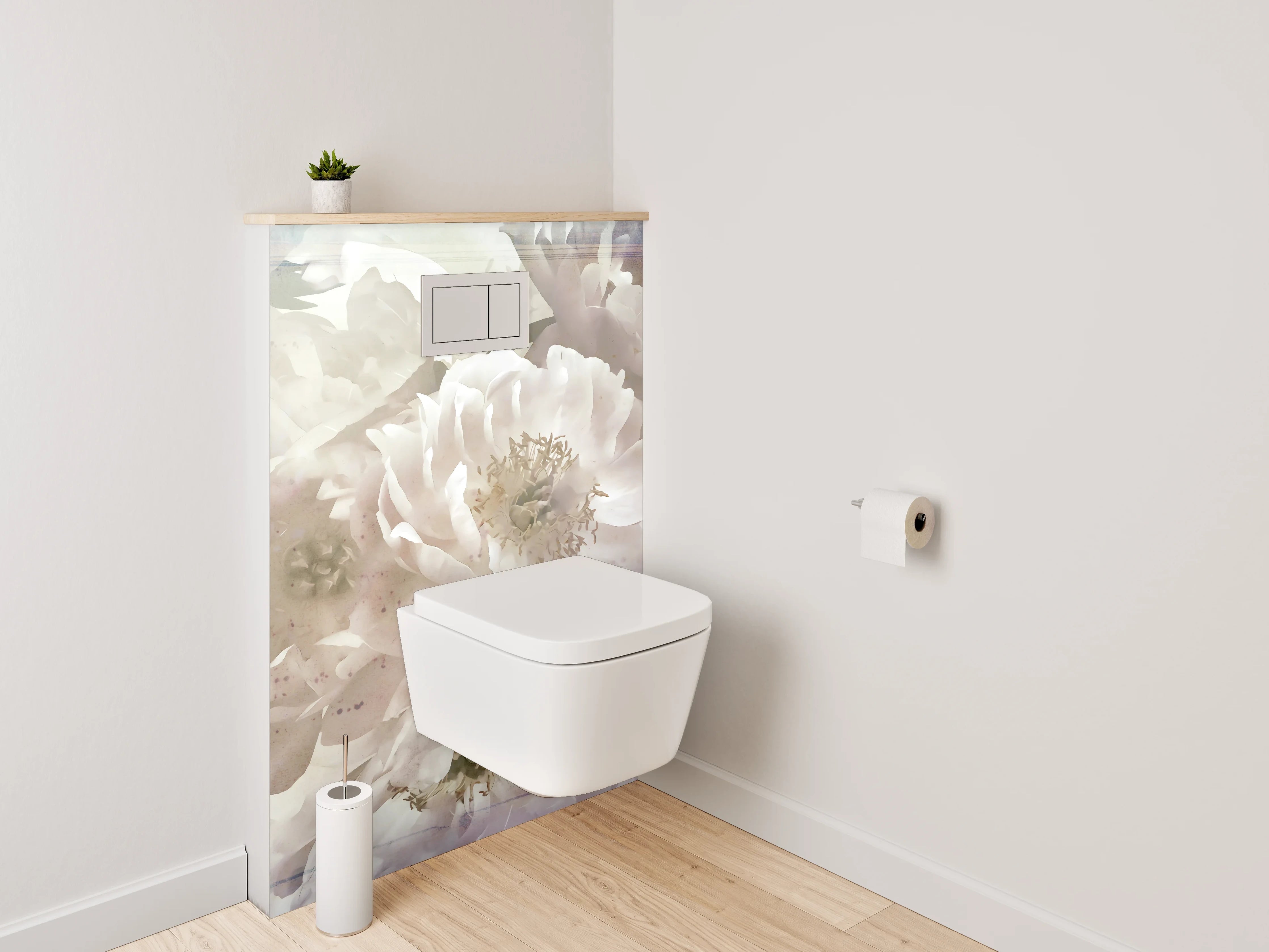 WC-Rückwand - Weiße Pfingstrosen Blüten Aquarell