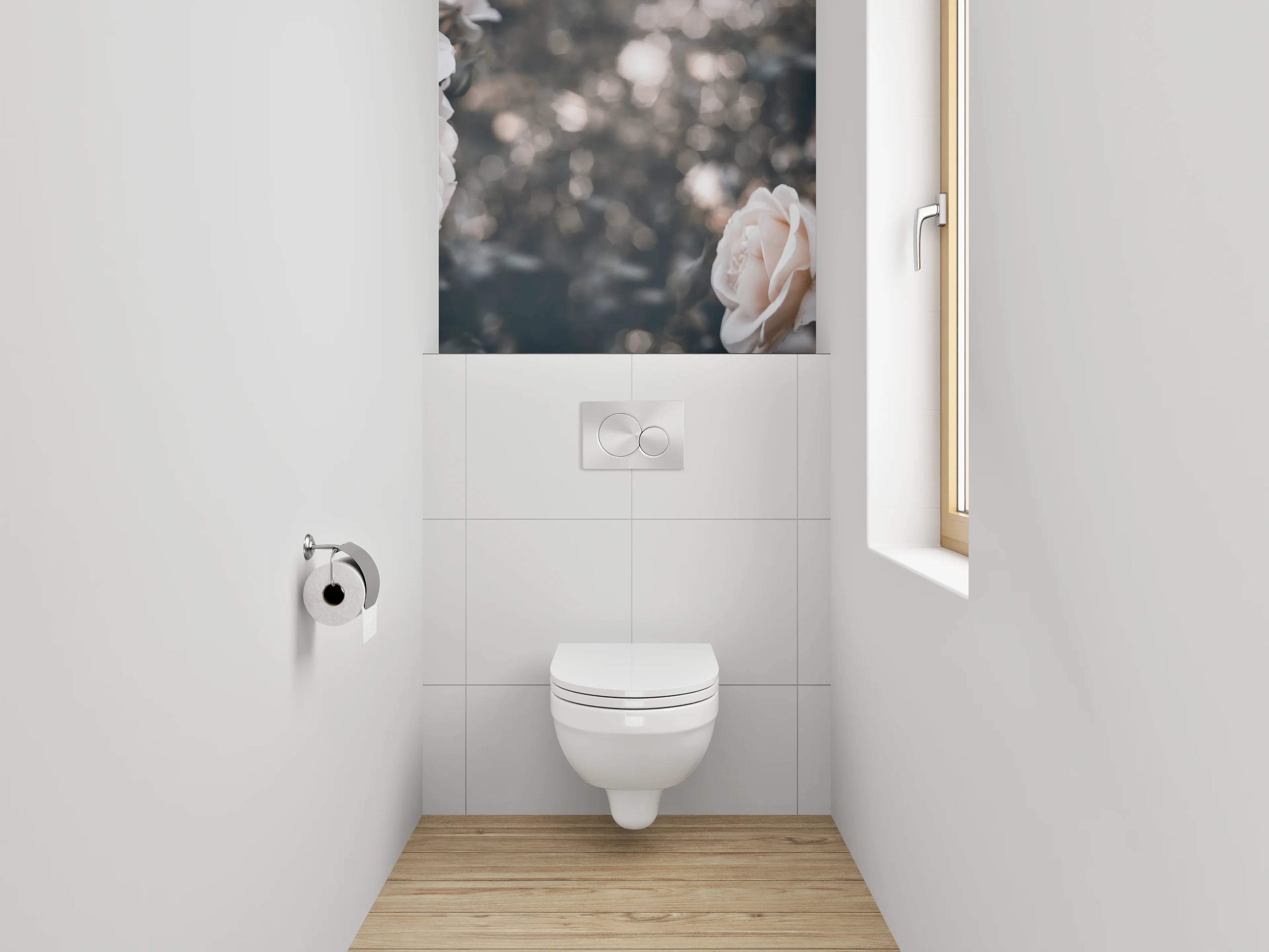 WC-Rückwand - Weiße Rosen im dunklen Hintergrund