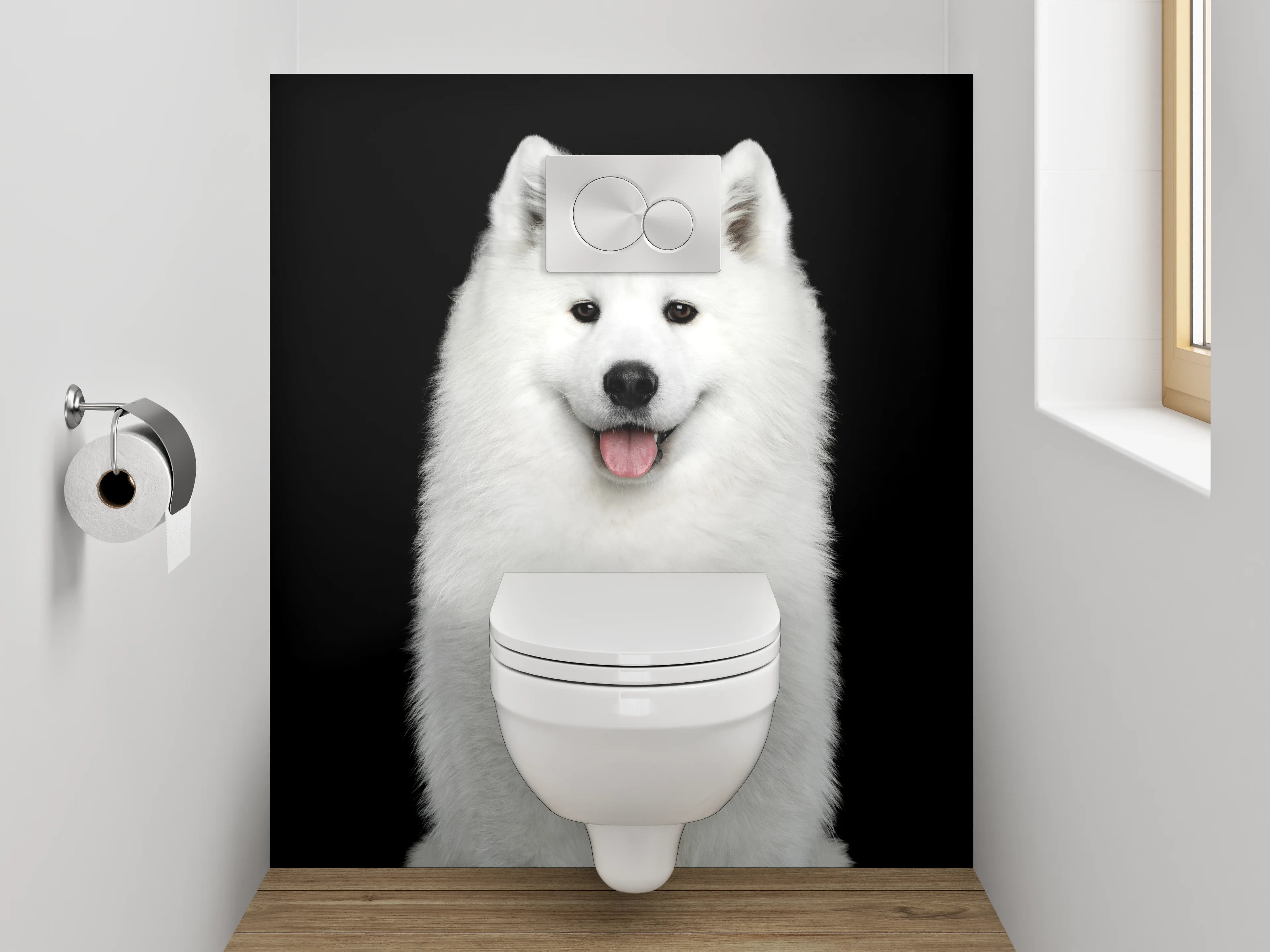 WC-Rückwand - Weiße Schönheit: Samojede Hund Portrait