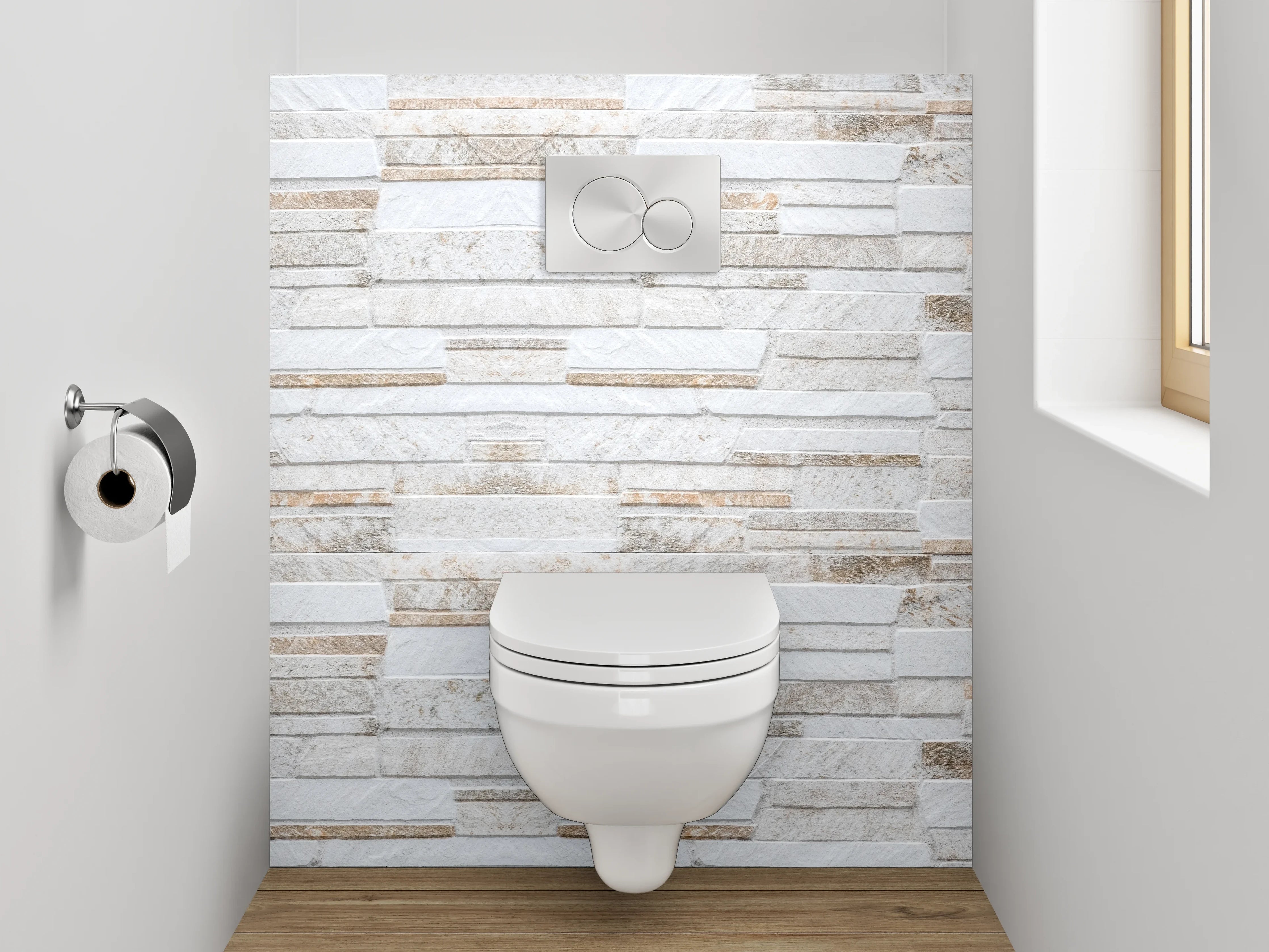 WC-Rückwand - Weiße Steinmauer Fliesenoptik