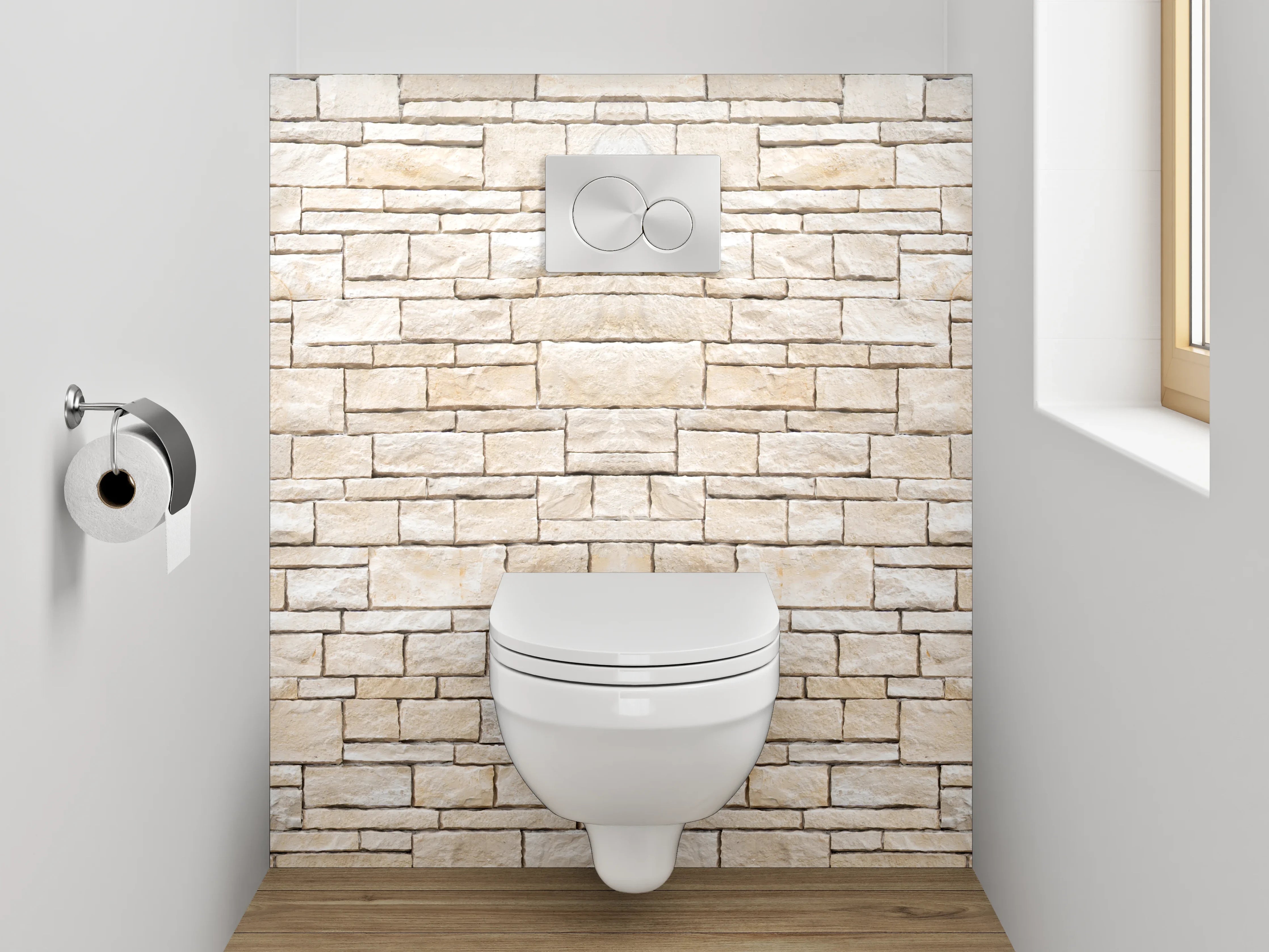 WC-Rückwand - Weiße Steinmaueroptik – Modern & Elegant