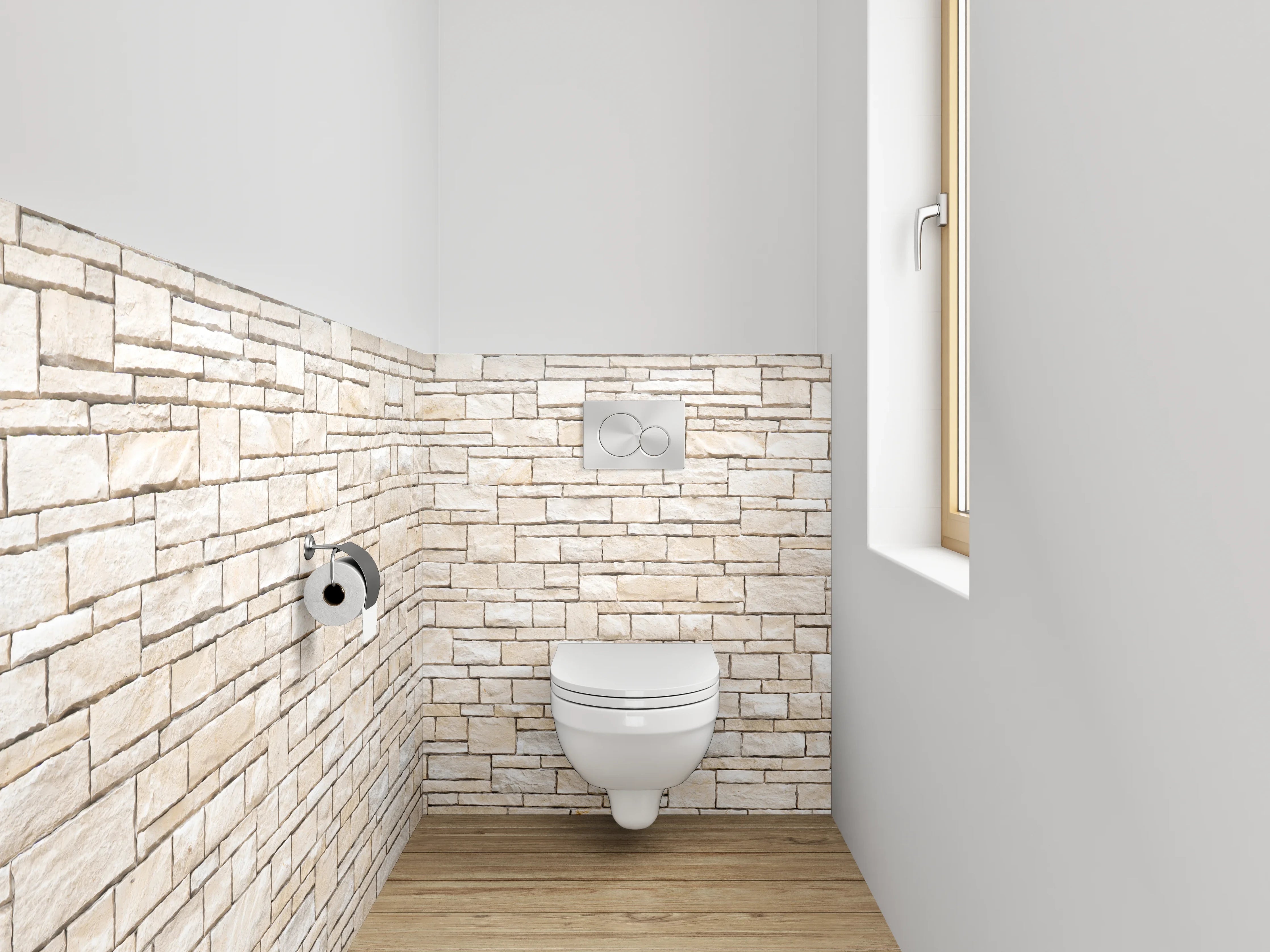 WC-Rückwand - Weiße Steinmaueroptik – Modern & Elegant