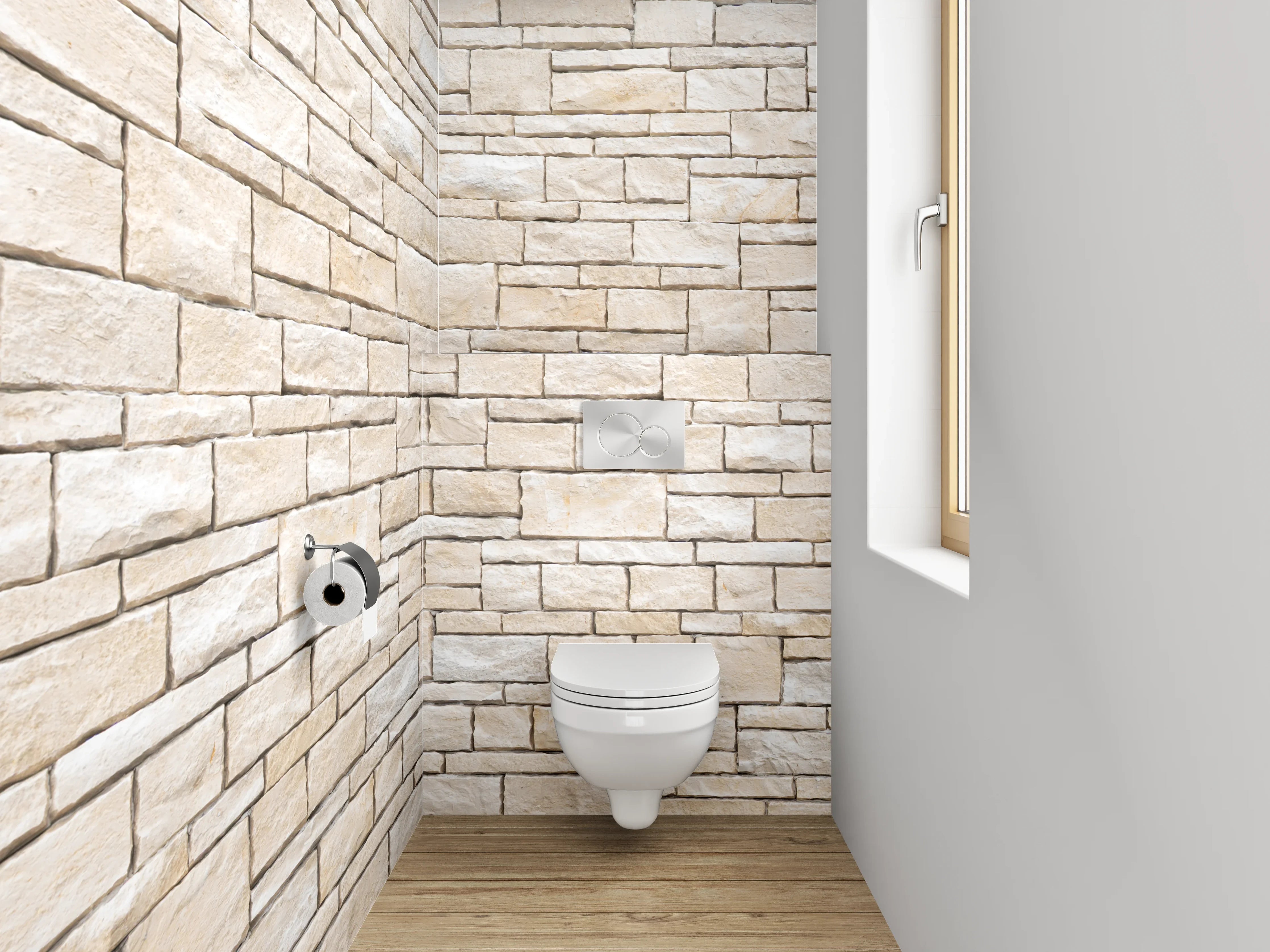 WC-Rückwand - Weiße Steinmaueroptik – Modern & Elegant