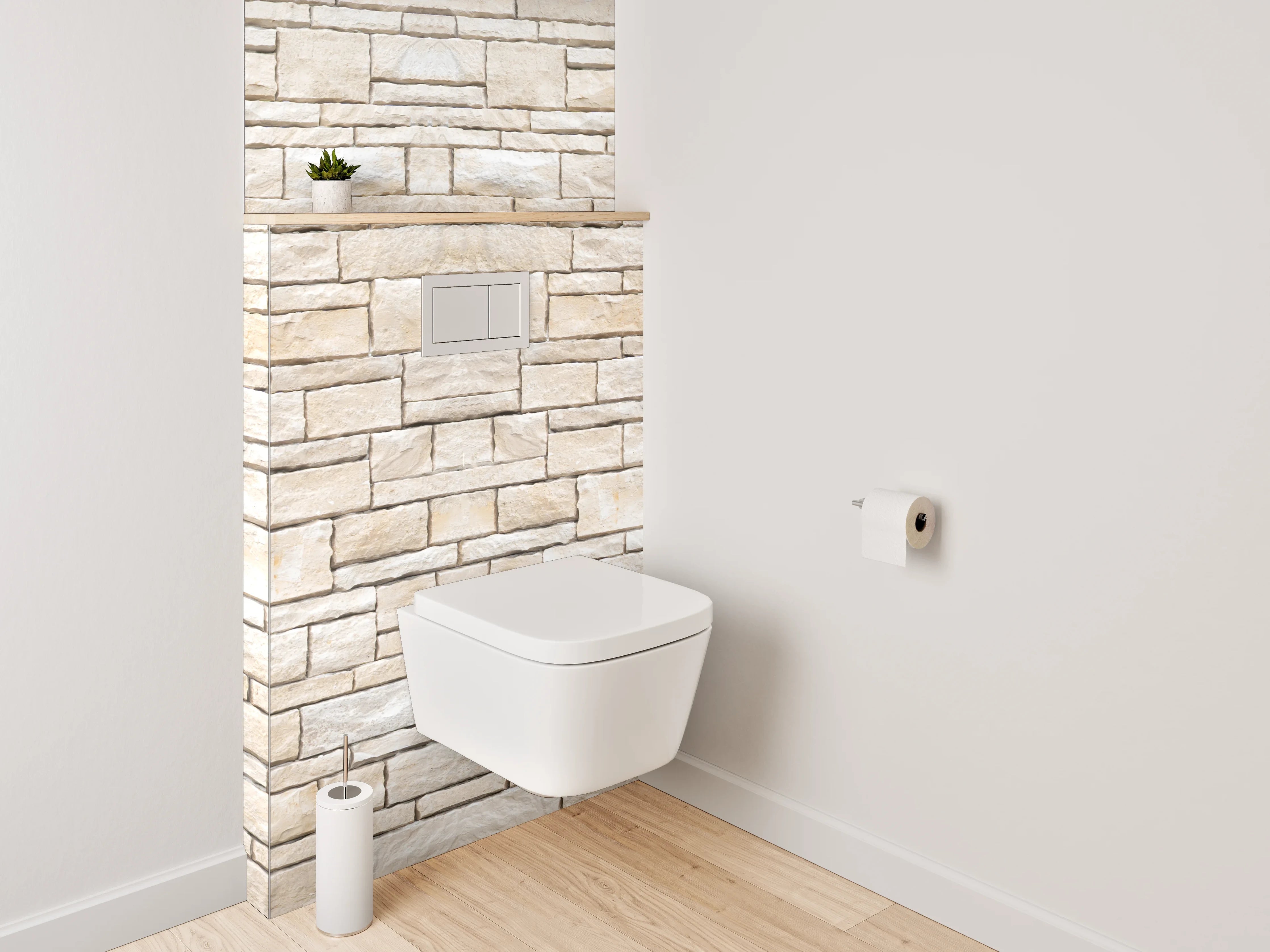 WC-Rückwand - Weiße Steinmaueroptik – Modern & Elegant
