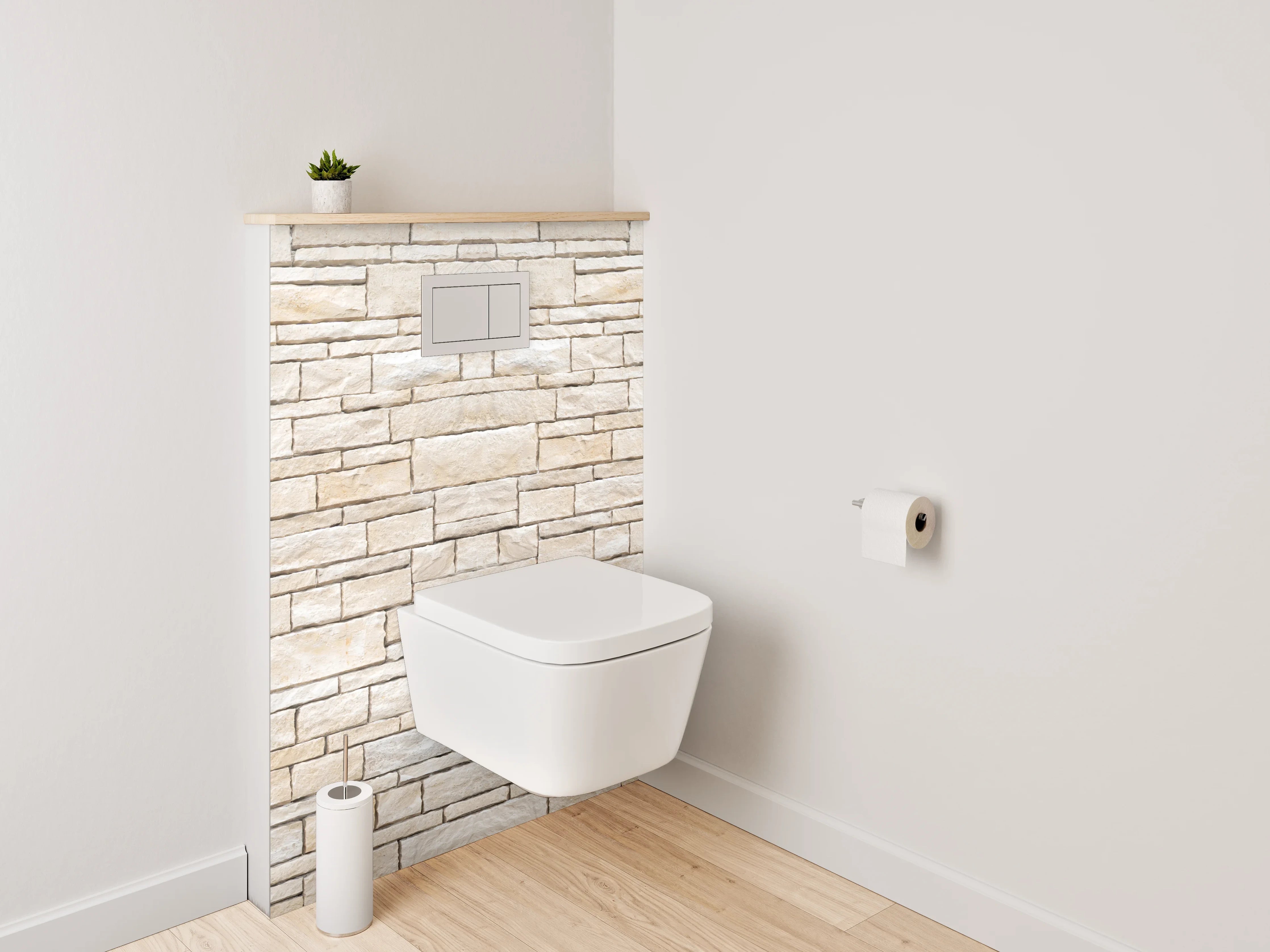 WC-Rückwand - Weiße Steinmaueroptik – Modern & Elegant