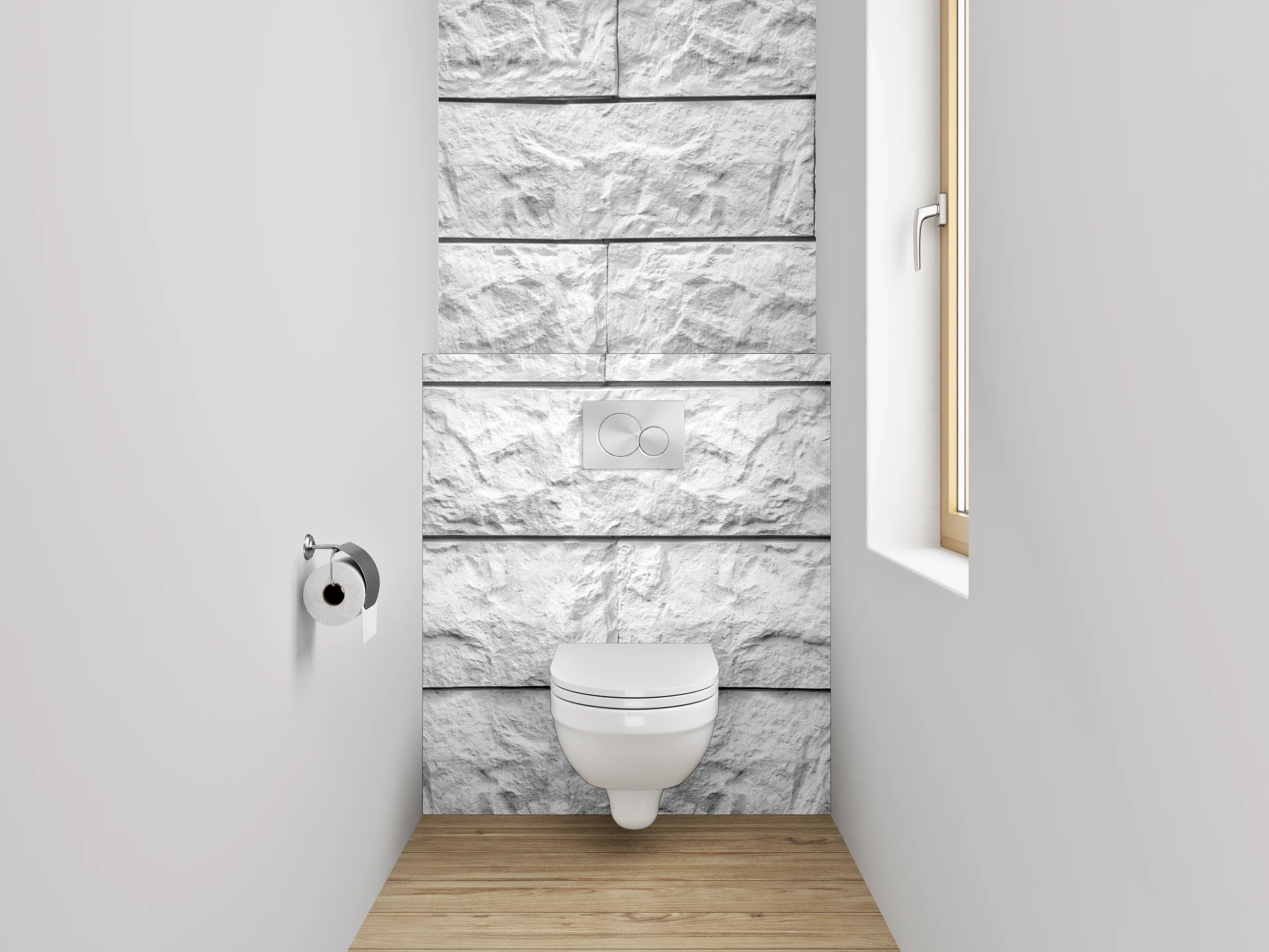 WC-Rückwand - Weiße Steinoptik Struktur Wand