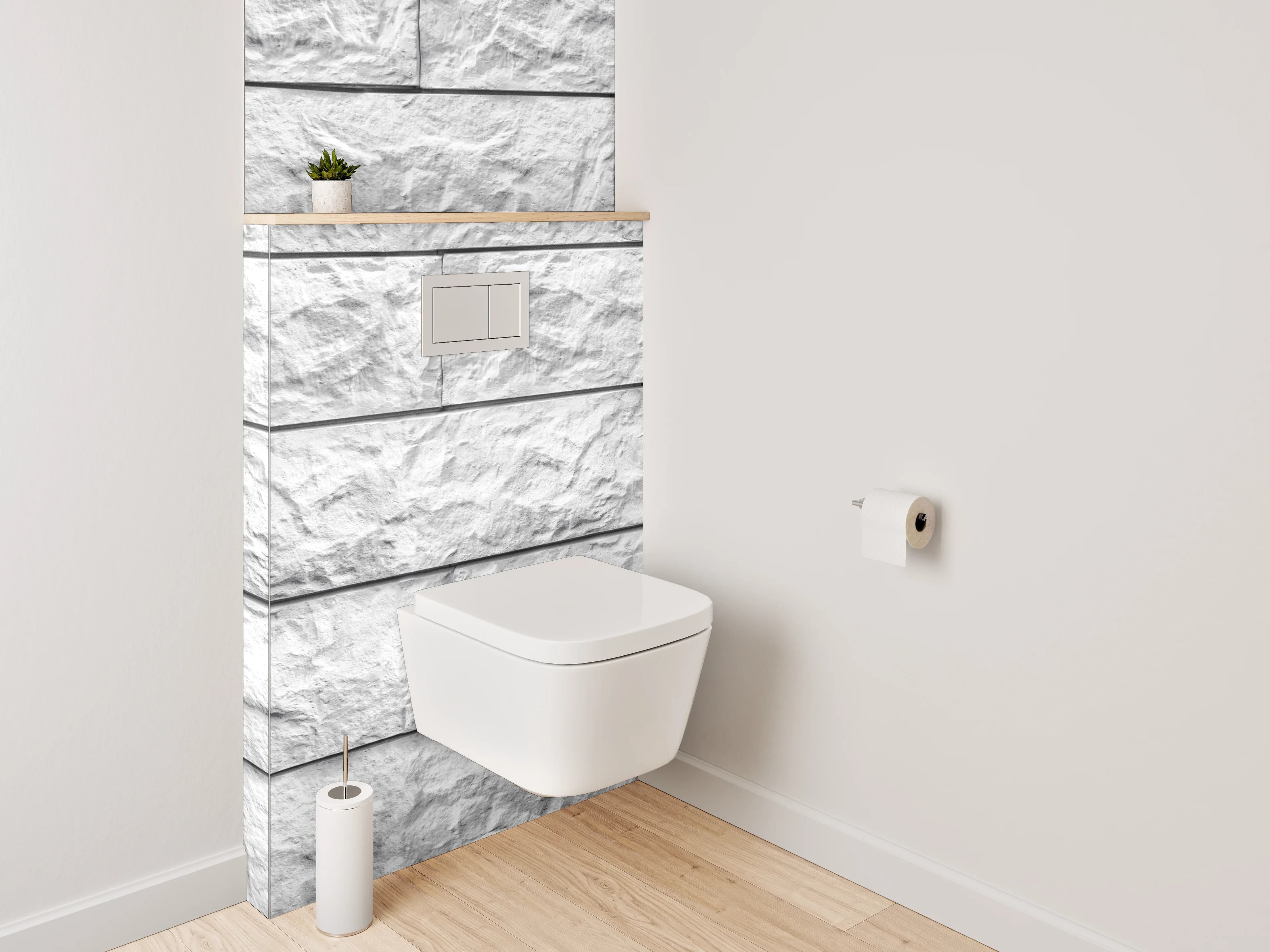 WC-Rückwand - Weiße Steinoptik Struktur Wand