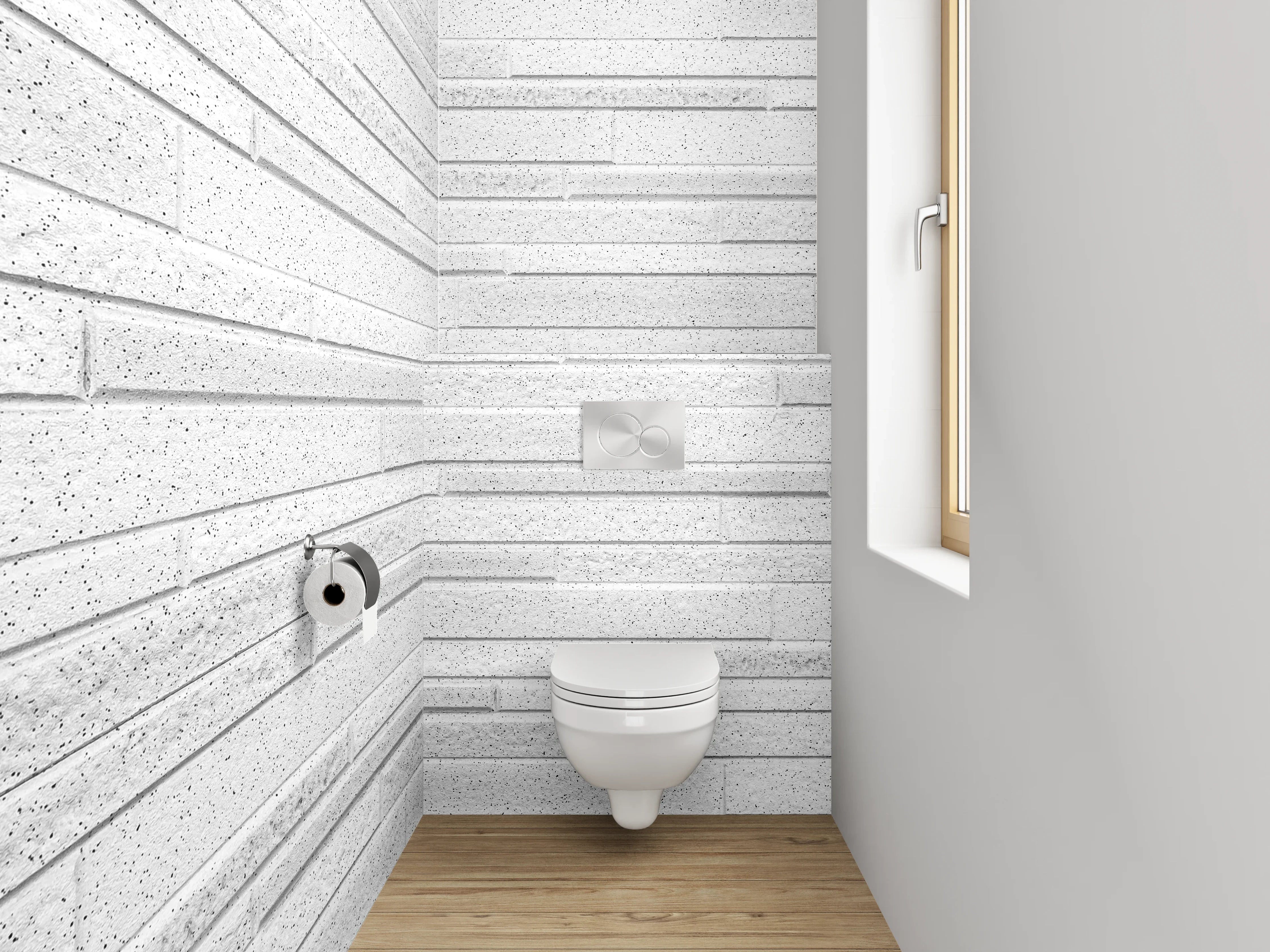 WC-Rückwand - Weiße Steinputz-Streifen modern