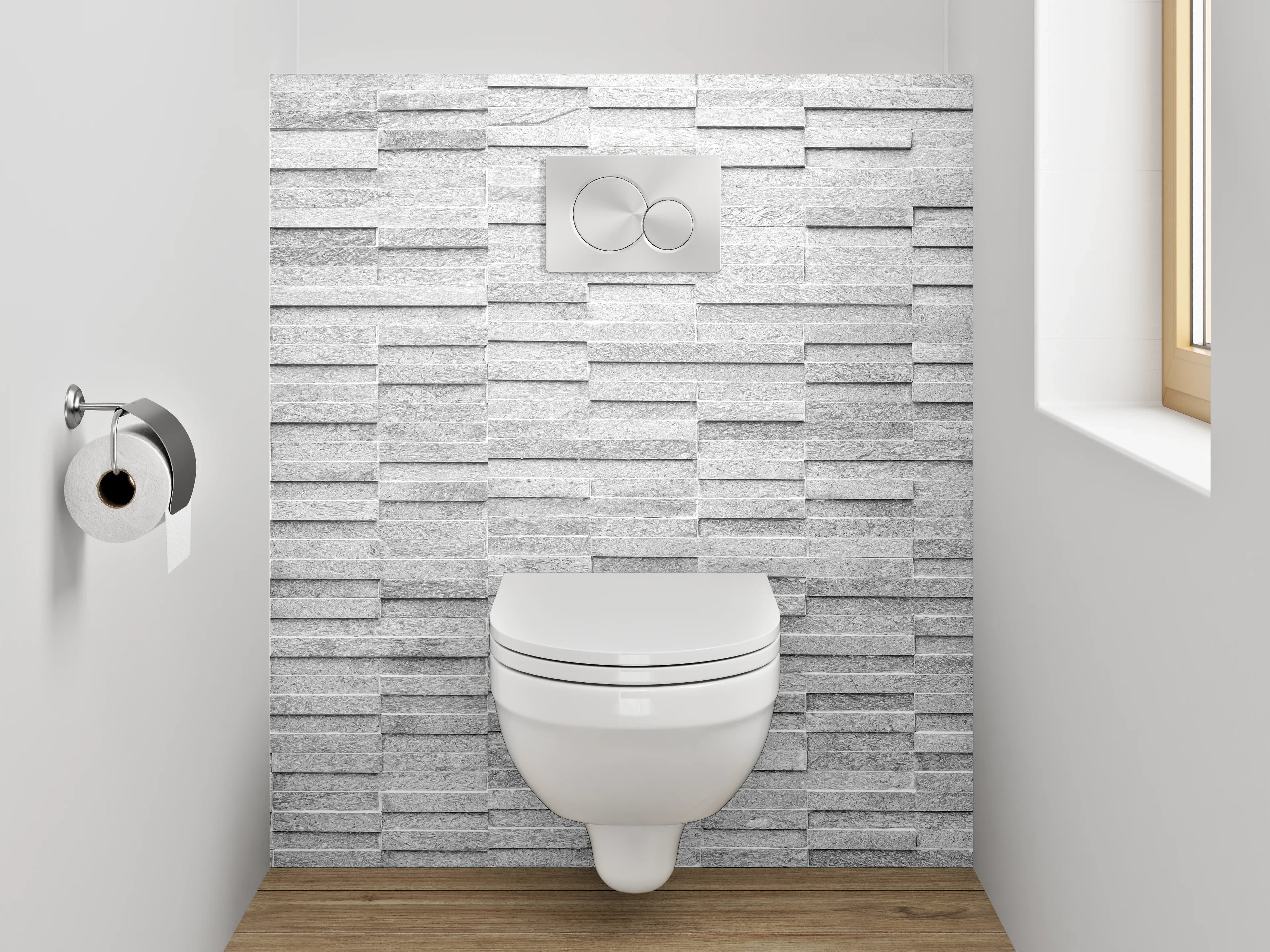 WC-Rückwand - Weiße Steinstruktur Fliesenoptik Wanddekor