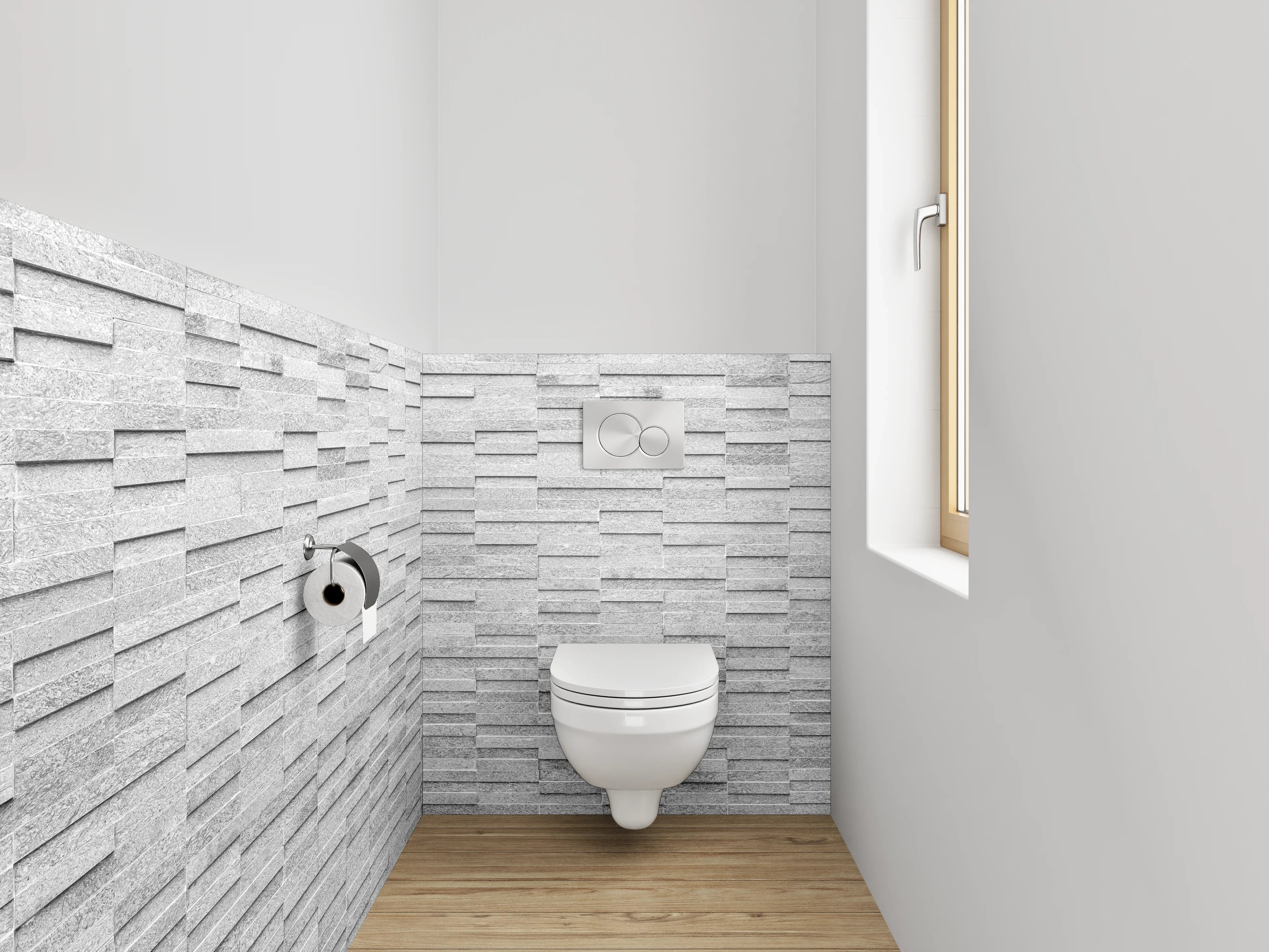 WC-Rückwand - Weiße Steinstruktur Fliesenoptik Wanddekor