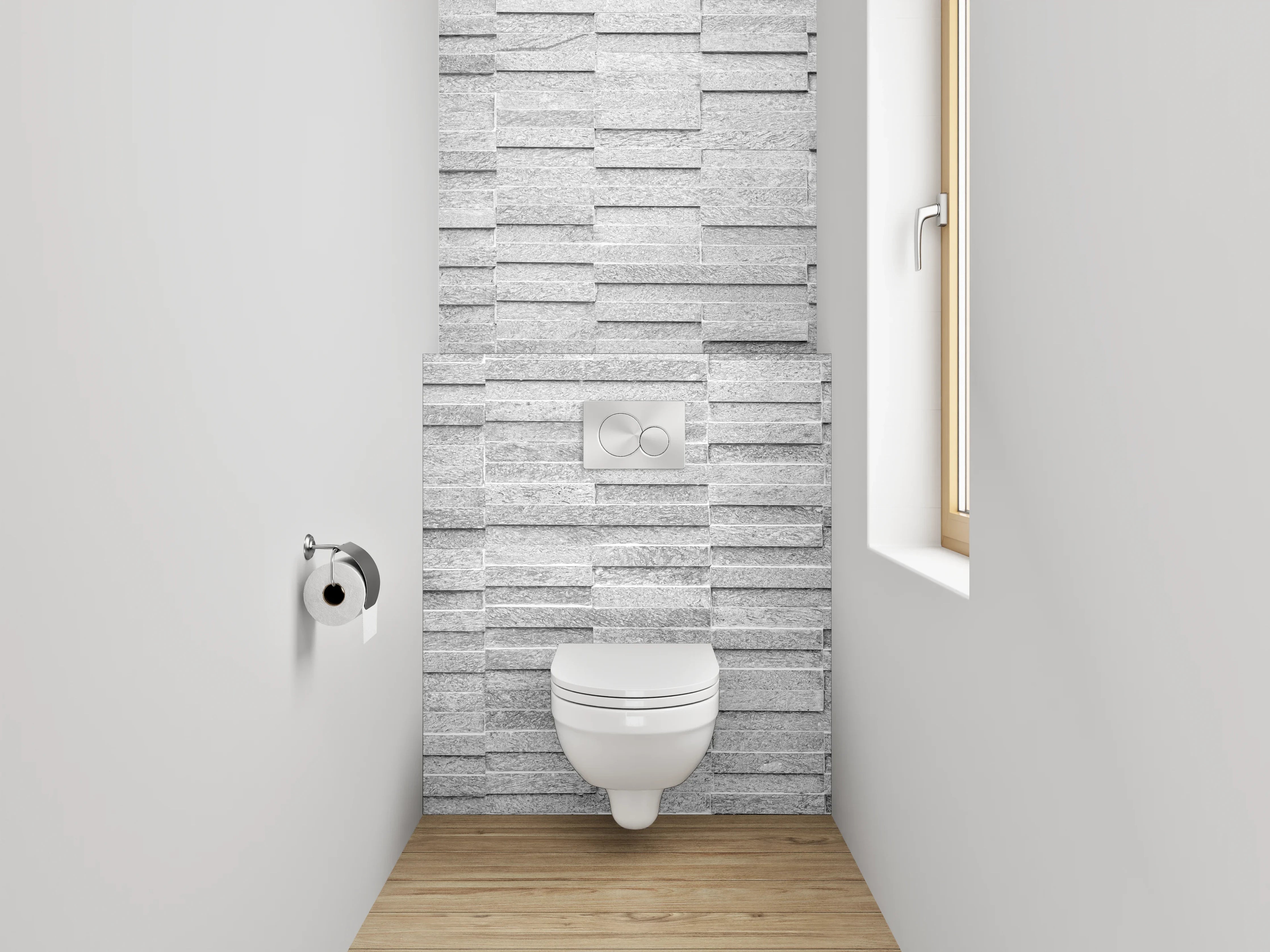 WC-Rückwand - Weiße Steinstruktur Fliesenoptik Wanddekor