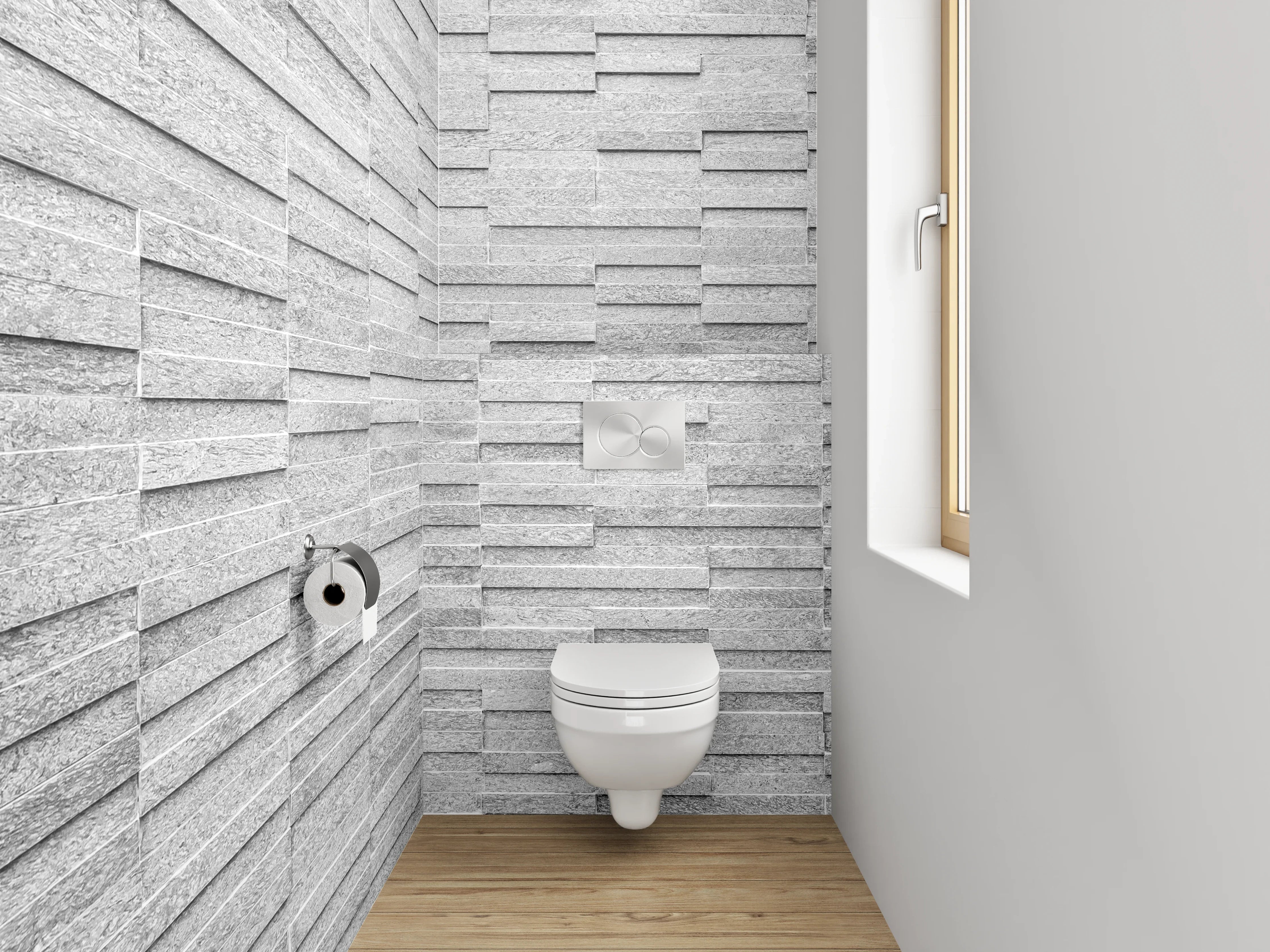 WC-Rückwand - Weiße Steinstruktur Fliesenoptik Wanddekor