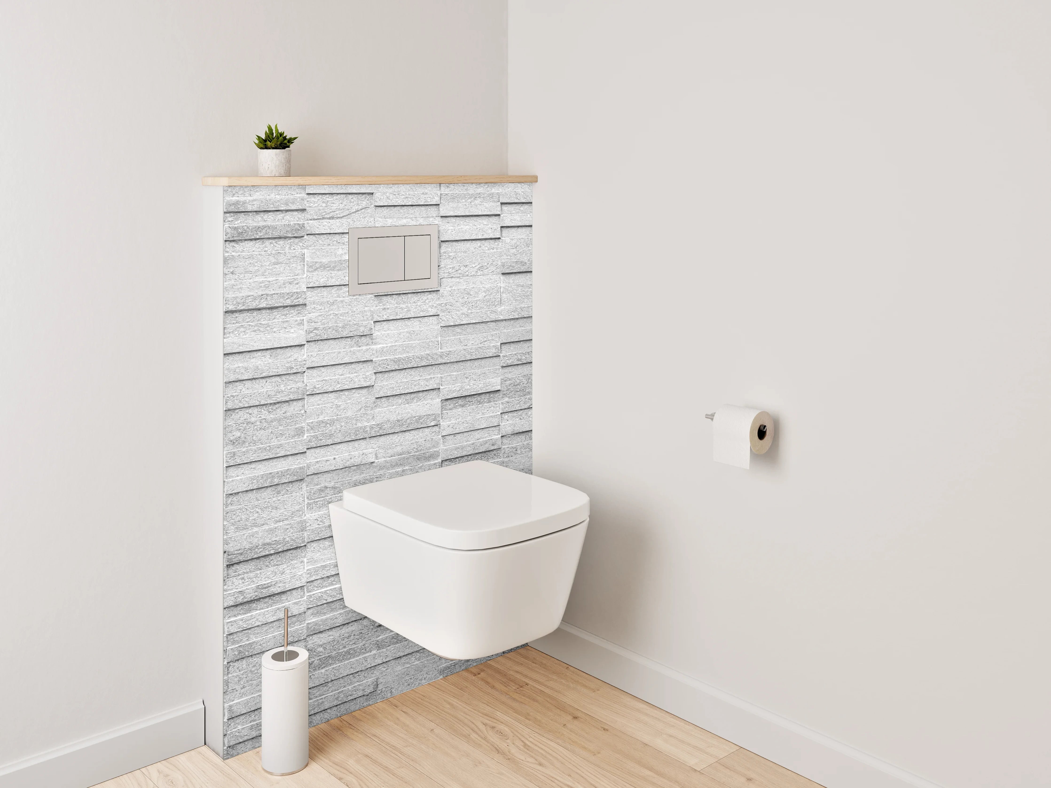 WC-Rückwand - Weiße Steinstruktur Fliesenoptik Wanddekor