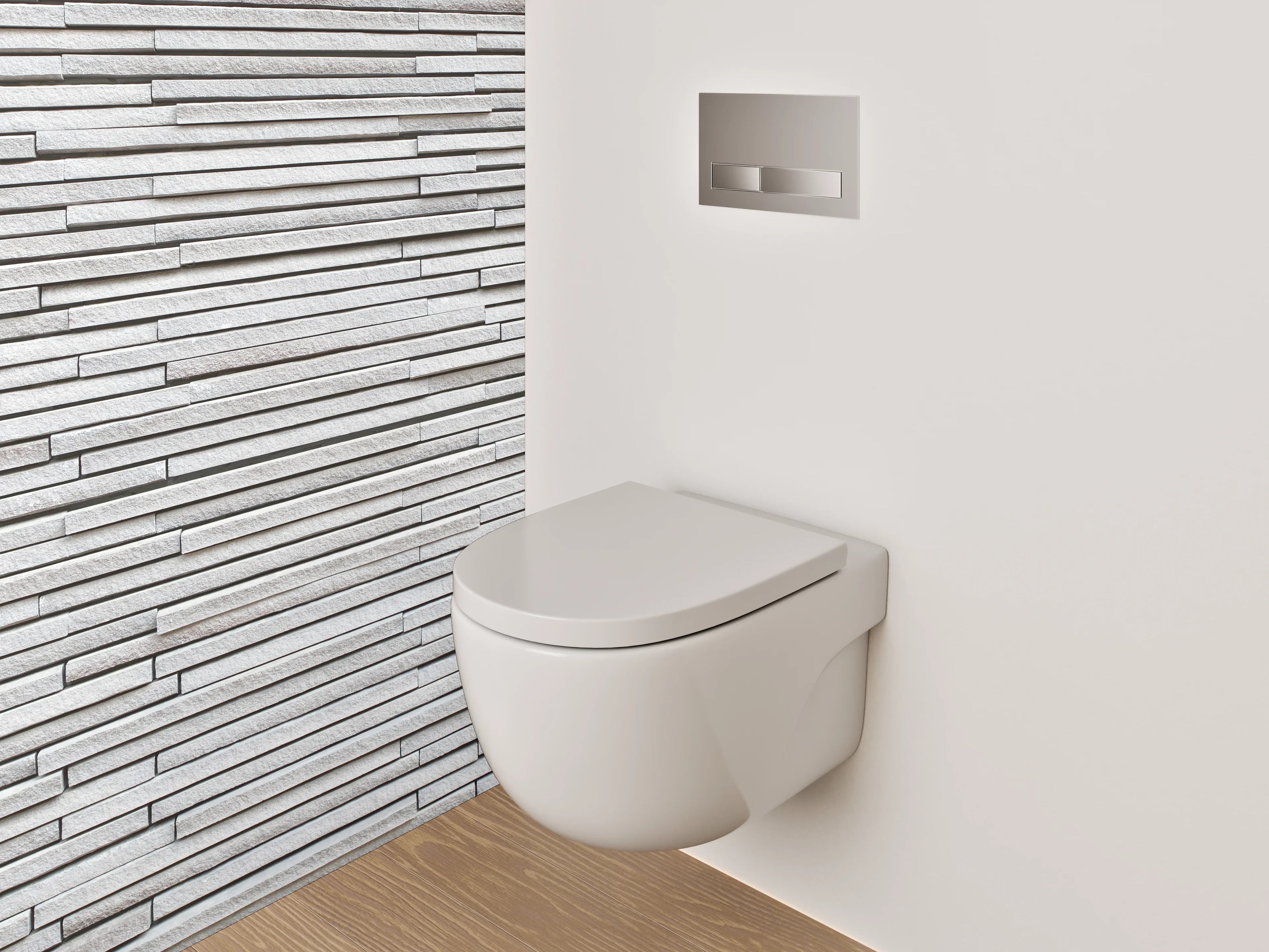 WC-Rückwand - Weiße Steinwand mit grauen Akzenten
