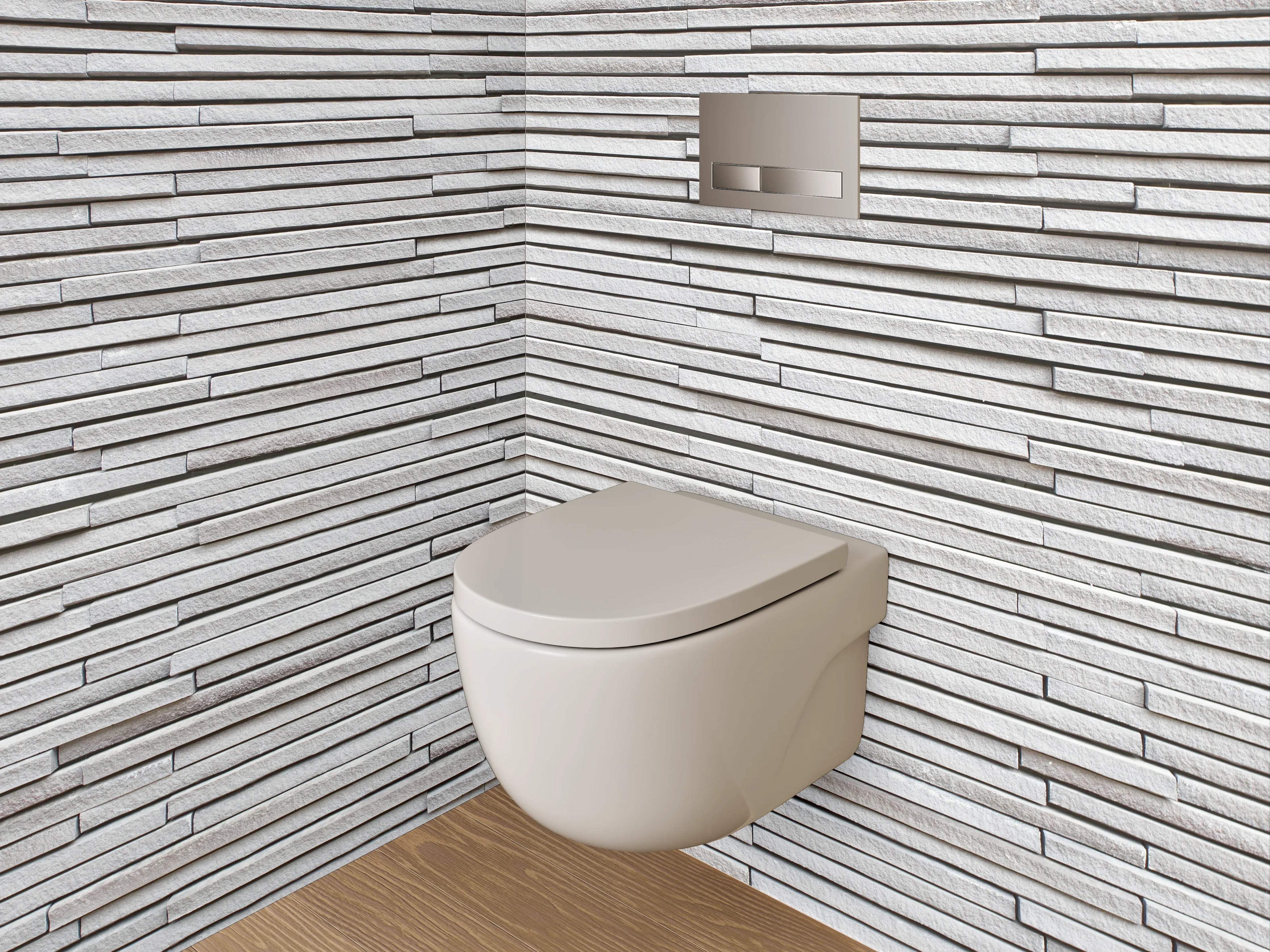 WC-Rückwand - Weiße Steinwand mit grauen Akzenten