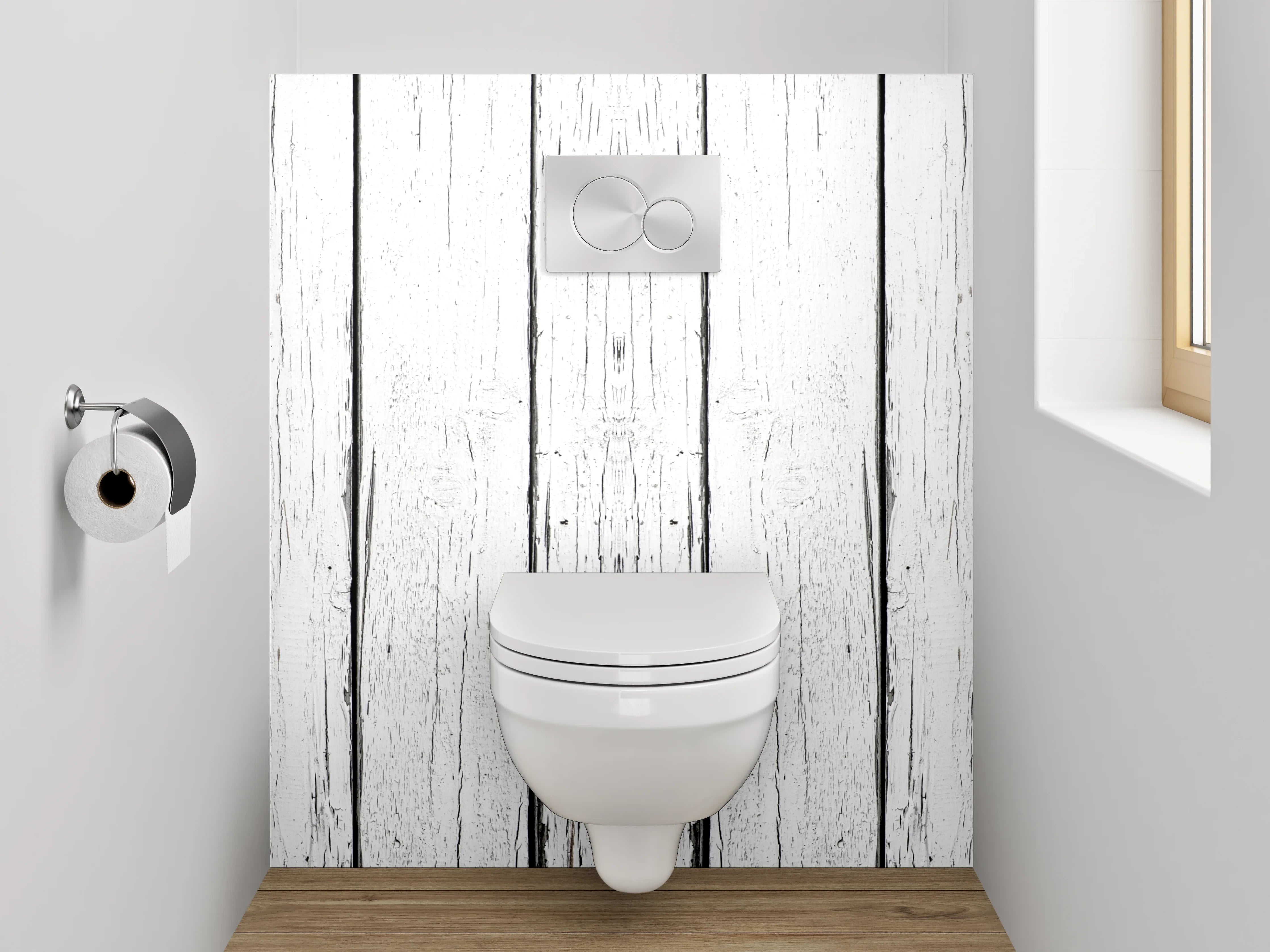 WC-Rückwand - Weiße Vintage-Holzplanken Wanddekor