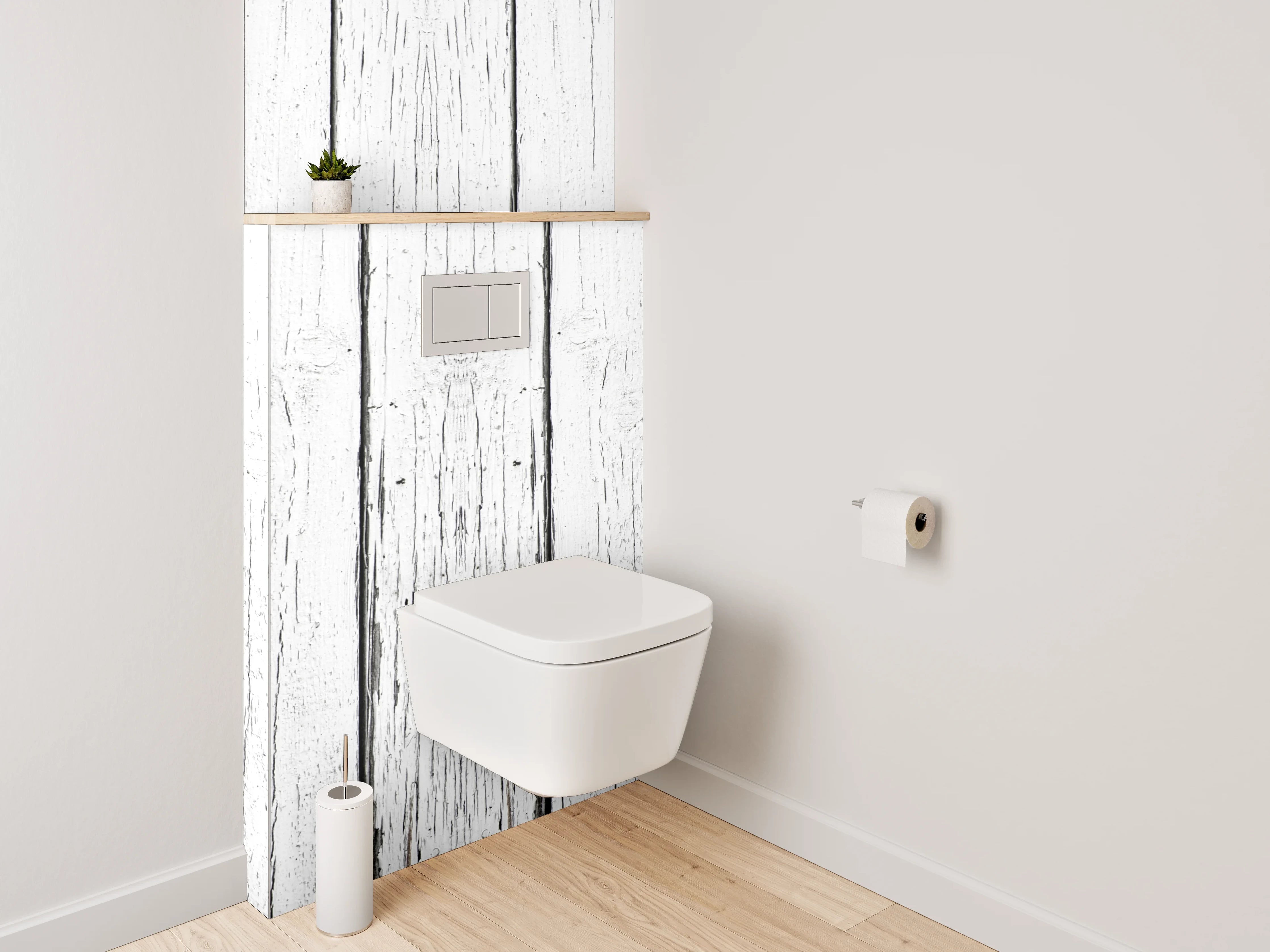 WC-Rückwand - Weiße Vintage-Holzplanken Wanddekor
