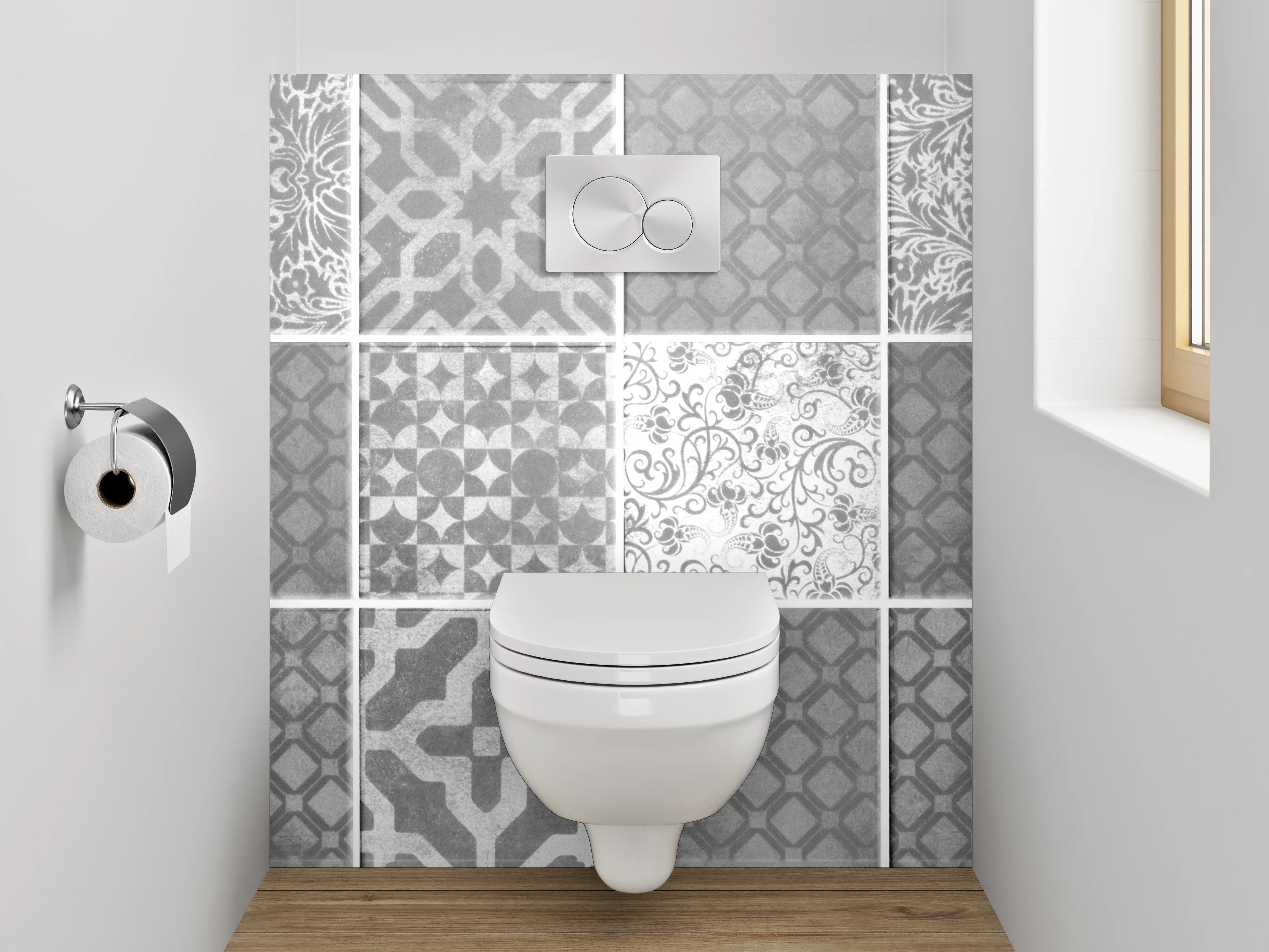 WC-Rückwand - Weiße Vintage Mosaikfliesen Muster