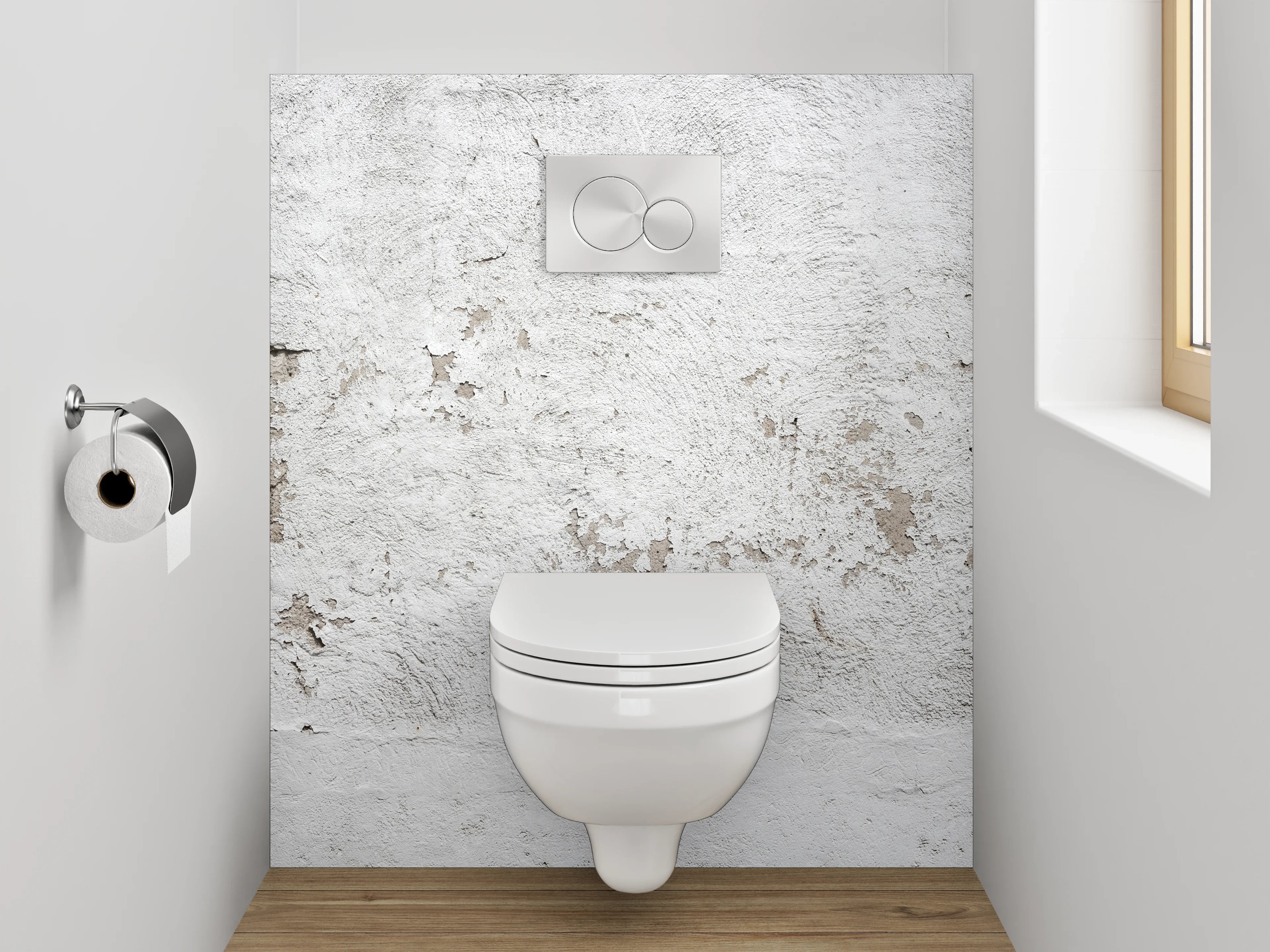 WC-Rückwand - Weiße Wand mit Patina und Struktur