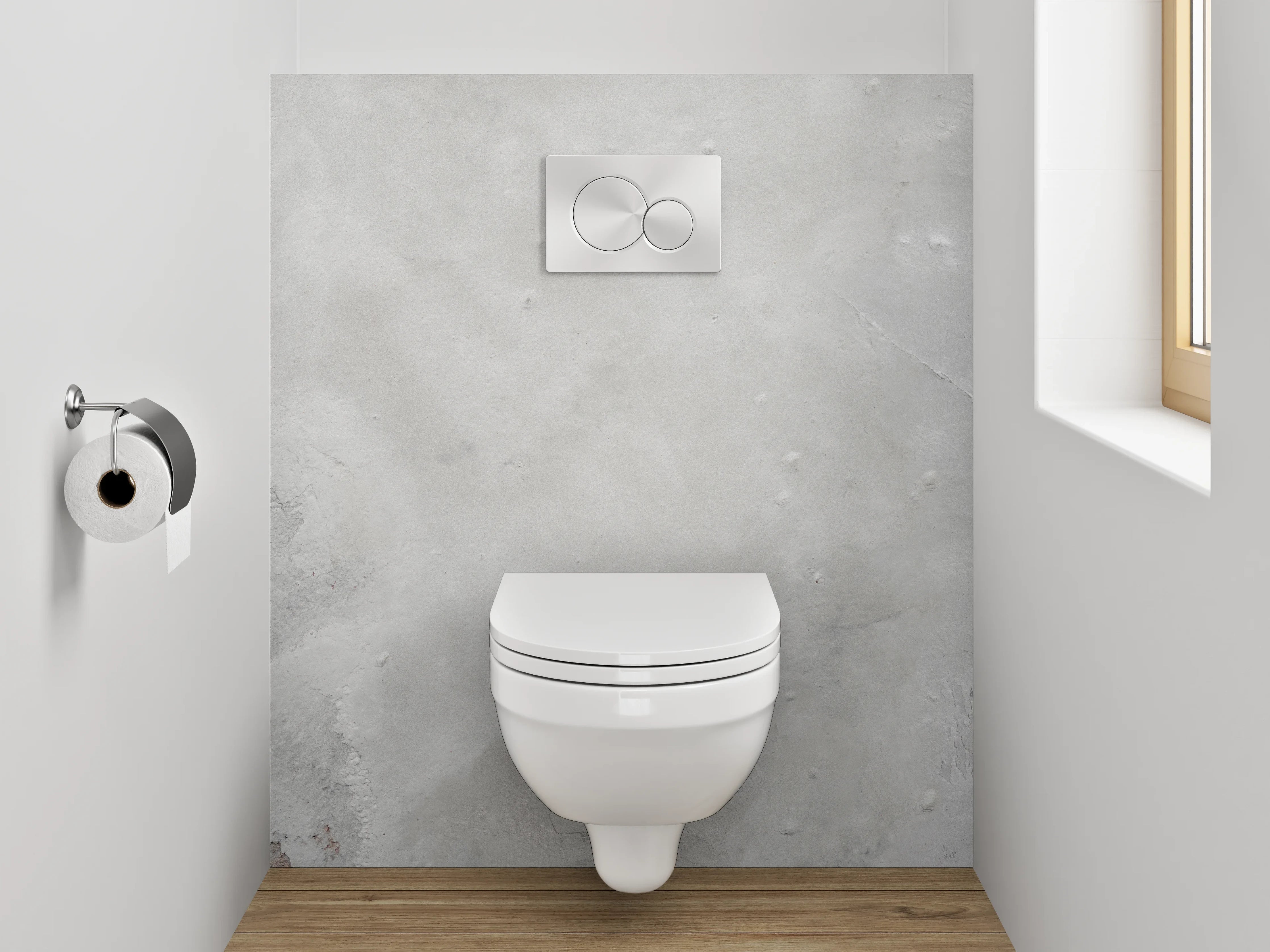 WC-Rückwand - Weiße Wandoptik mit dezenten Grautönen