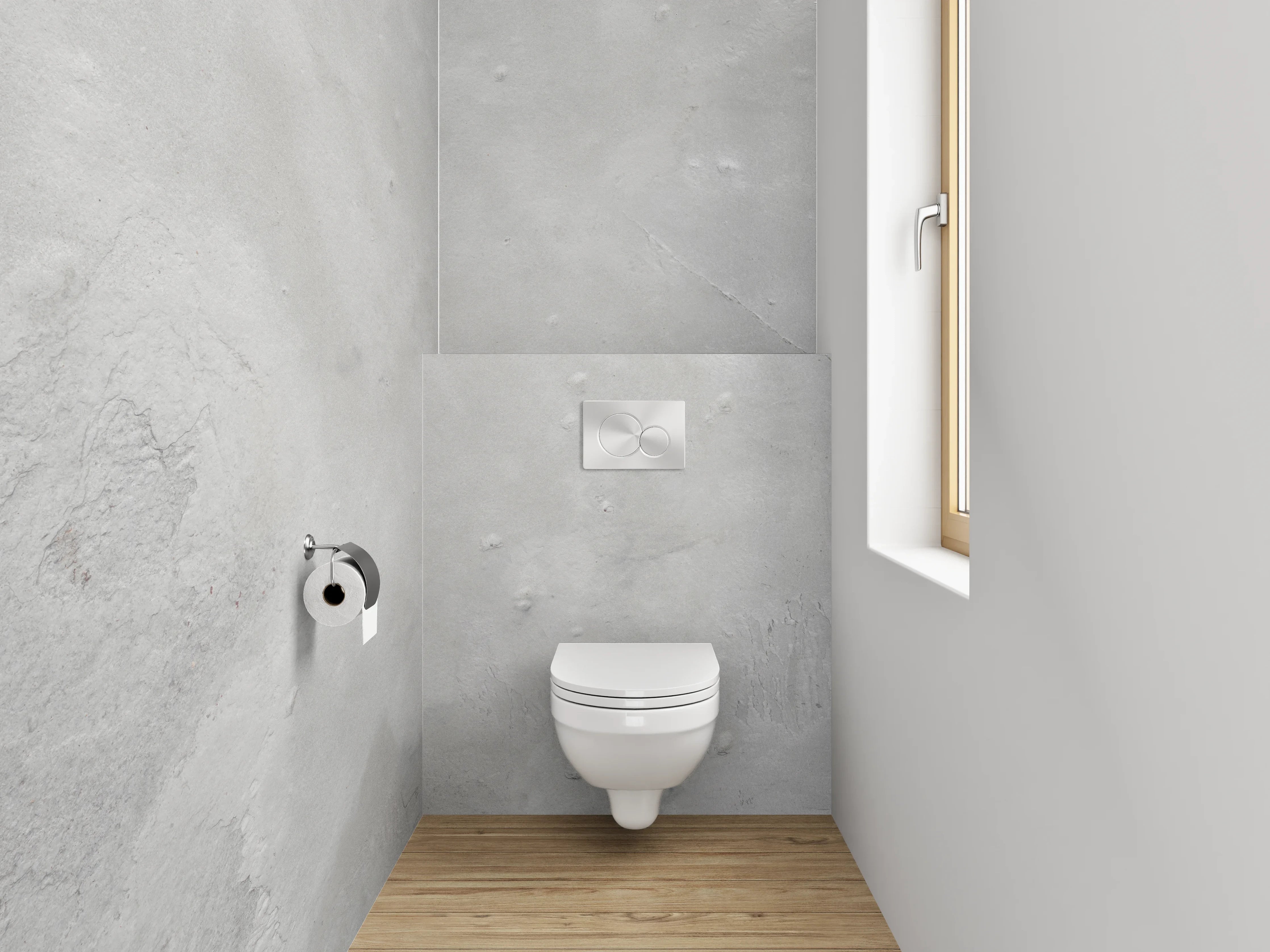 WC-Rückwand - Weiße Wandoptik mit dezenten Grautönen