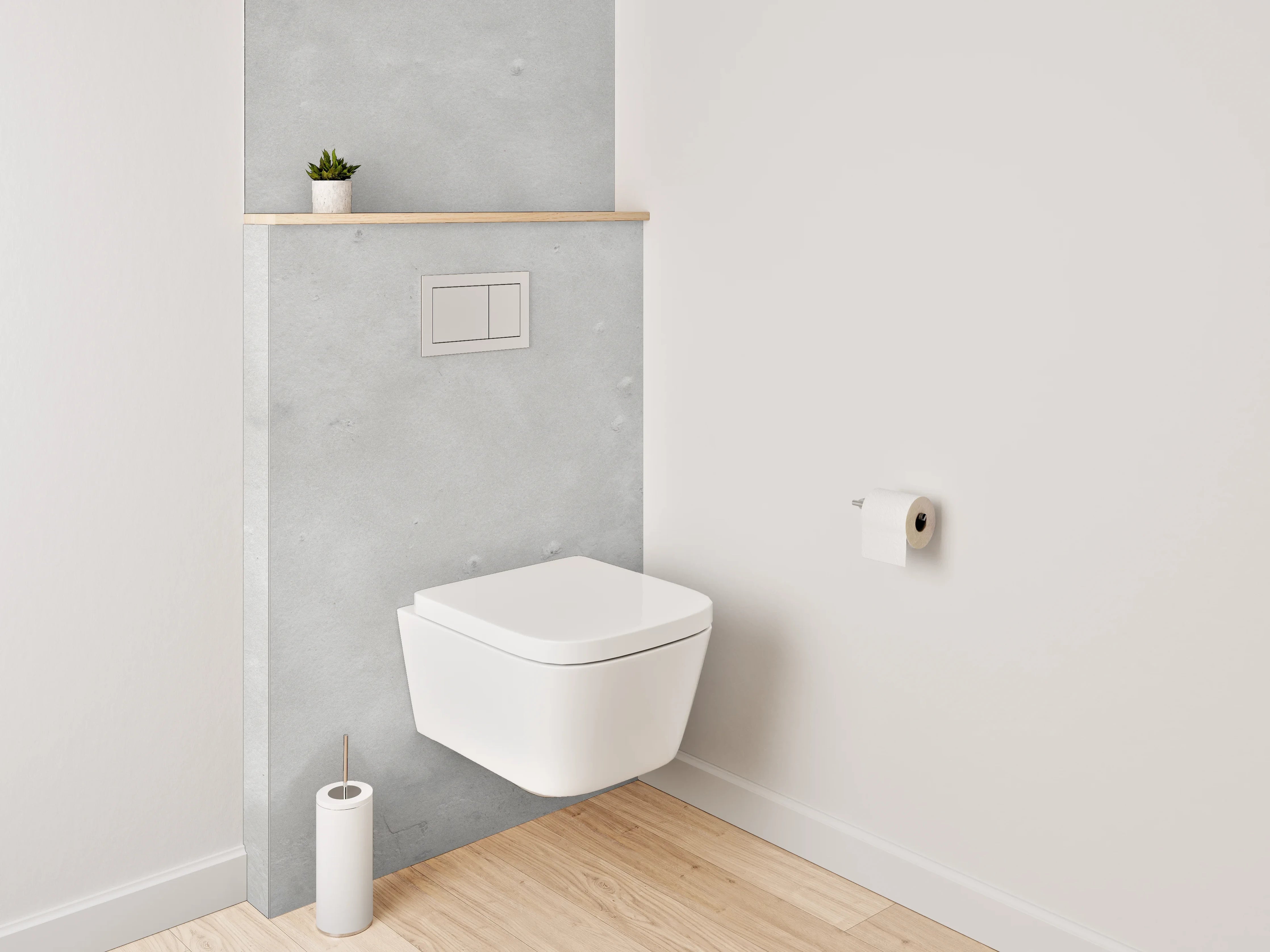 WC-Rückwand - Weiße Wandoptik mit dezenten Grautönen
