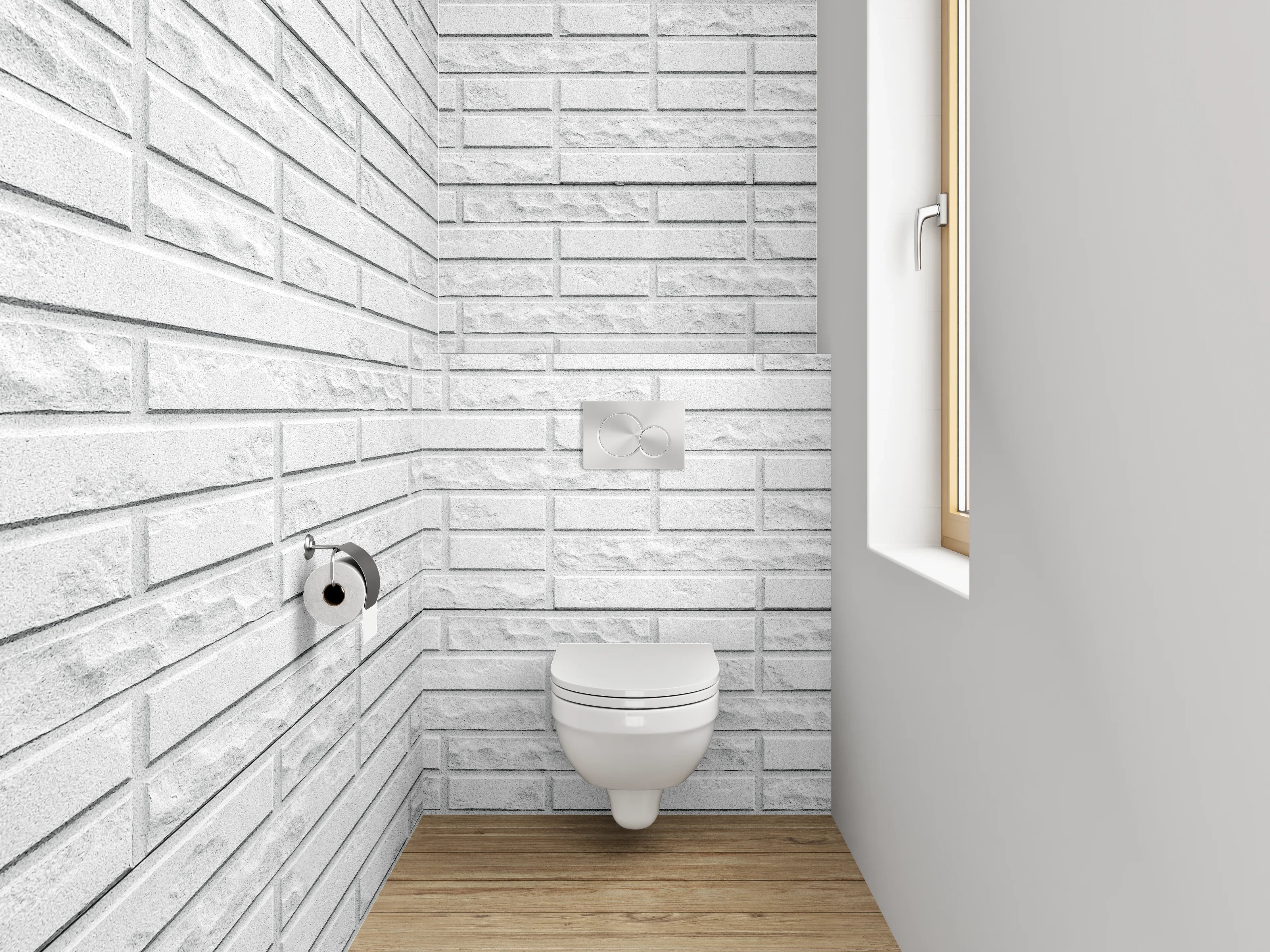 WC-Rückwand - Weiße Ziegelmauer mit Textur