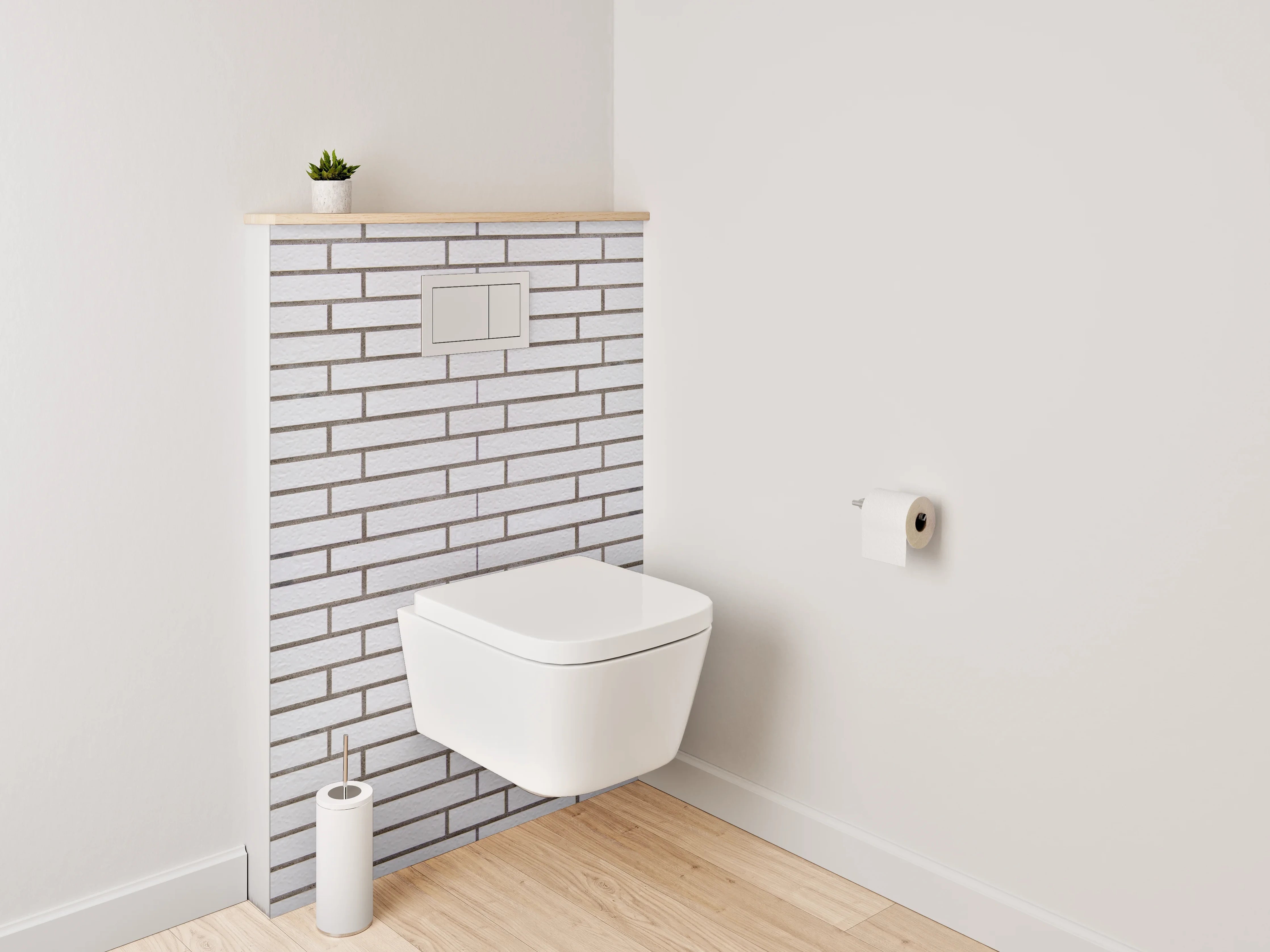 WC-Rückwand - Weiße Ziegelmauer, klassisch und modern