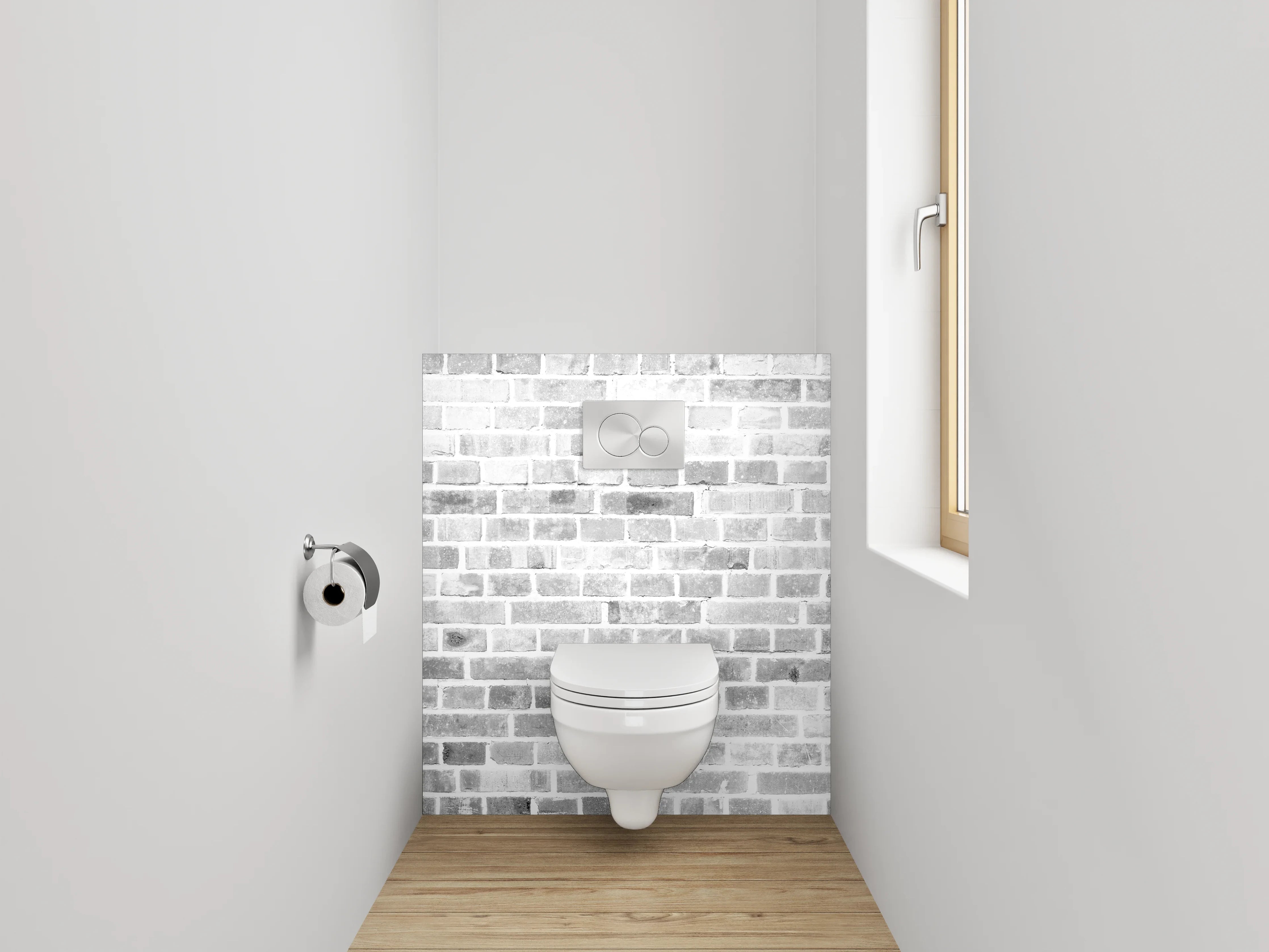 WC-Rückwand - Weiße Ziegelsteinmauer – Minimalistisch & Hell