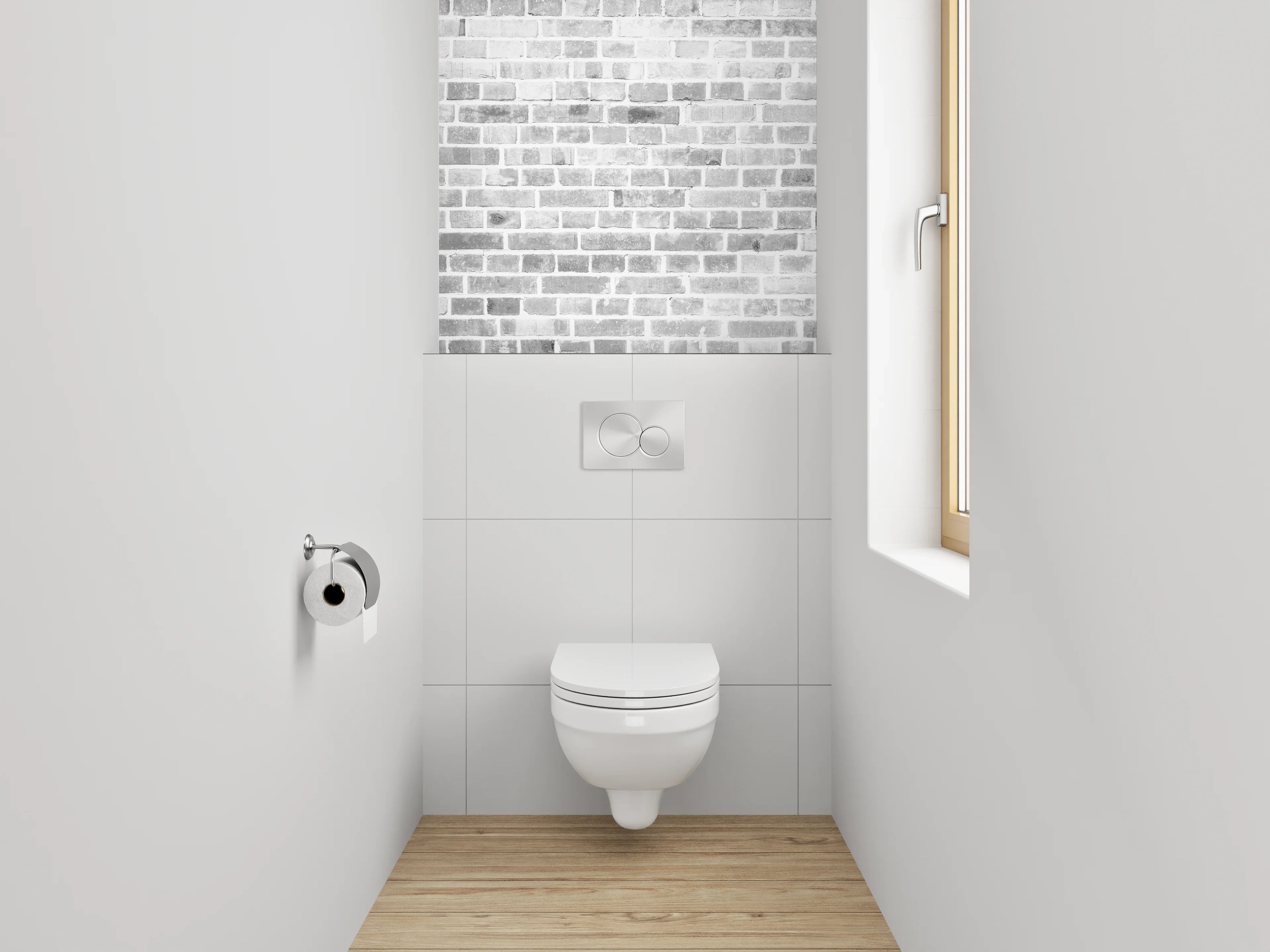 WC-Rückwand - Weiße Ziegelsteinmauer – Minimalistisch & Hell