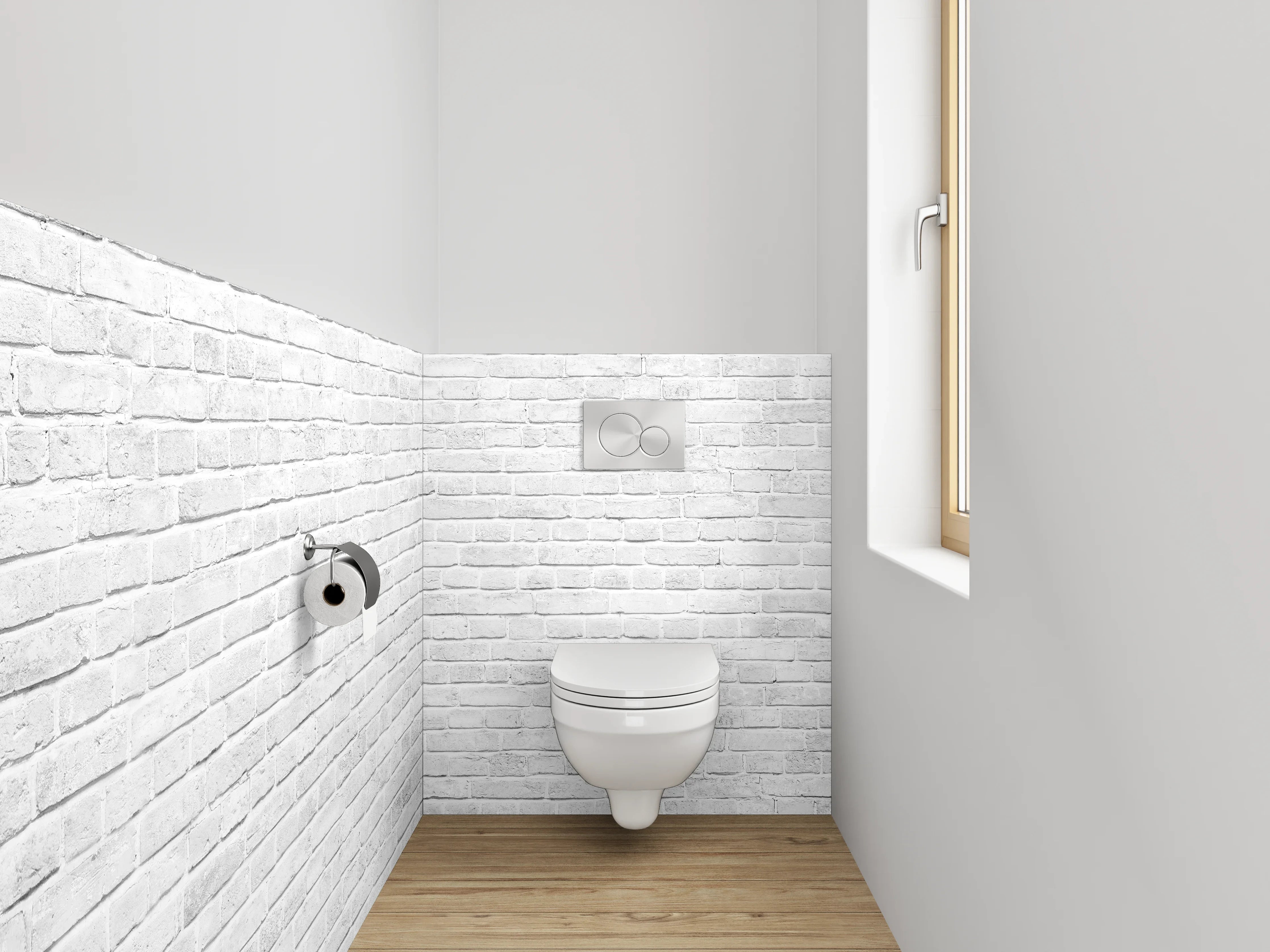 WC-Rückwand - Weiße Ziegelsteinwand minimalistisch