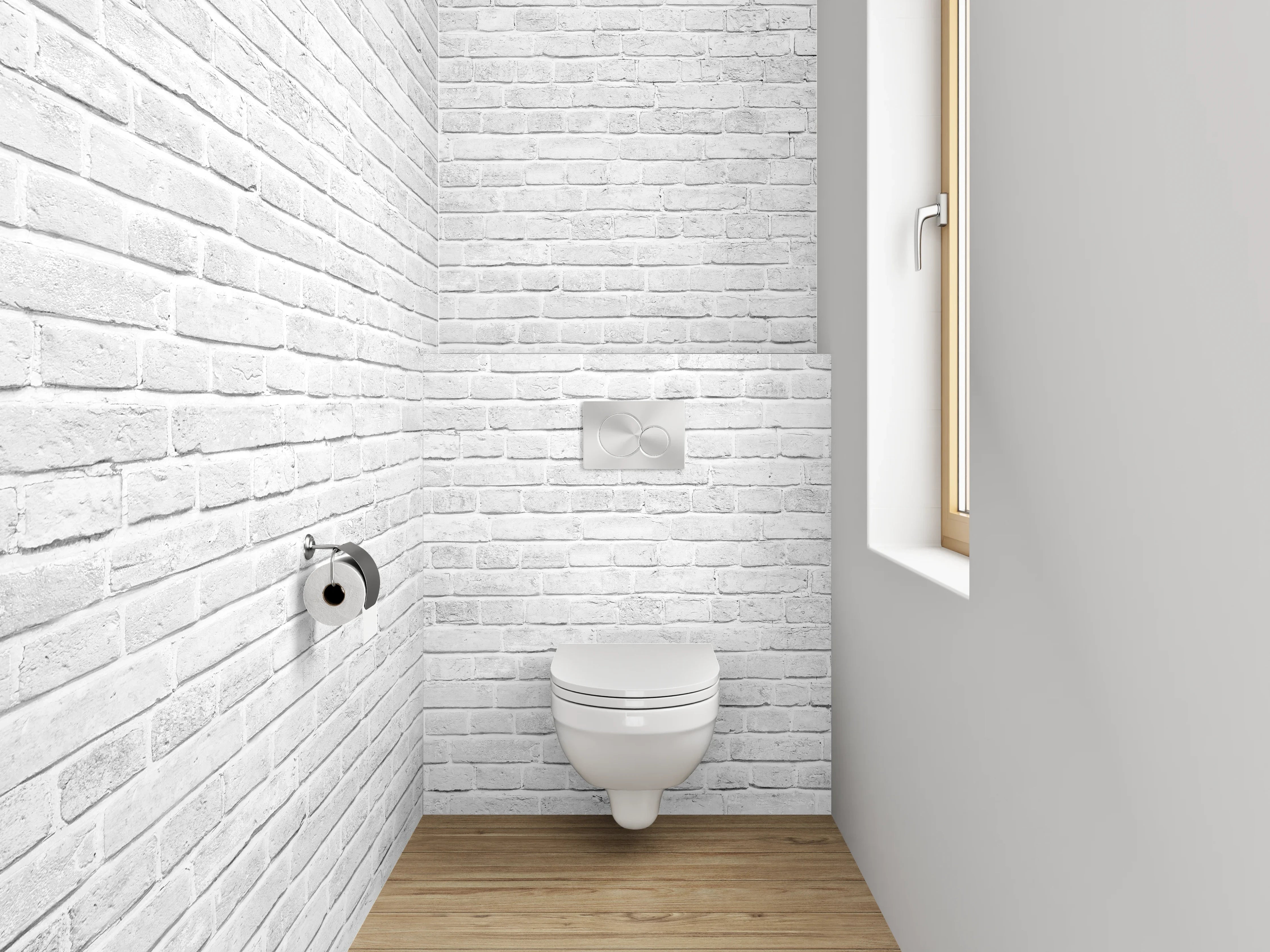 WC-Rückwand - Weiße Ziegelsteinwand minimalistisch