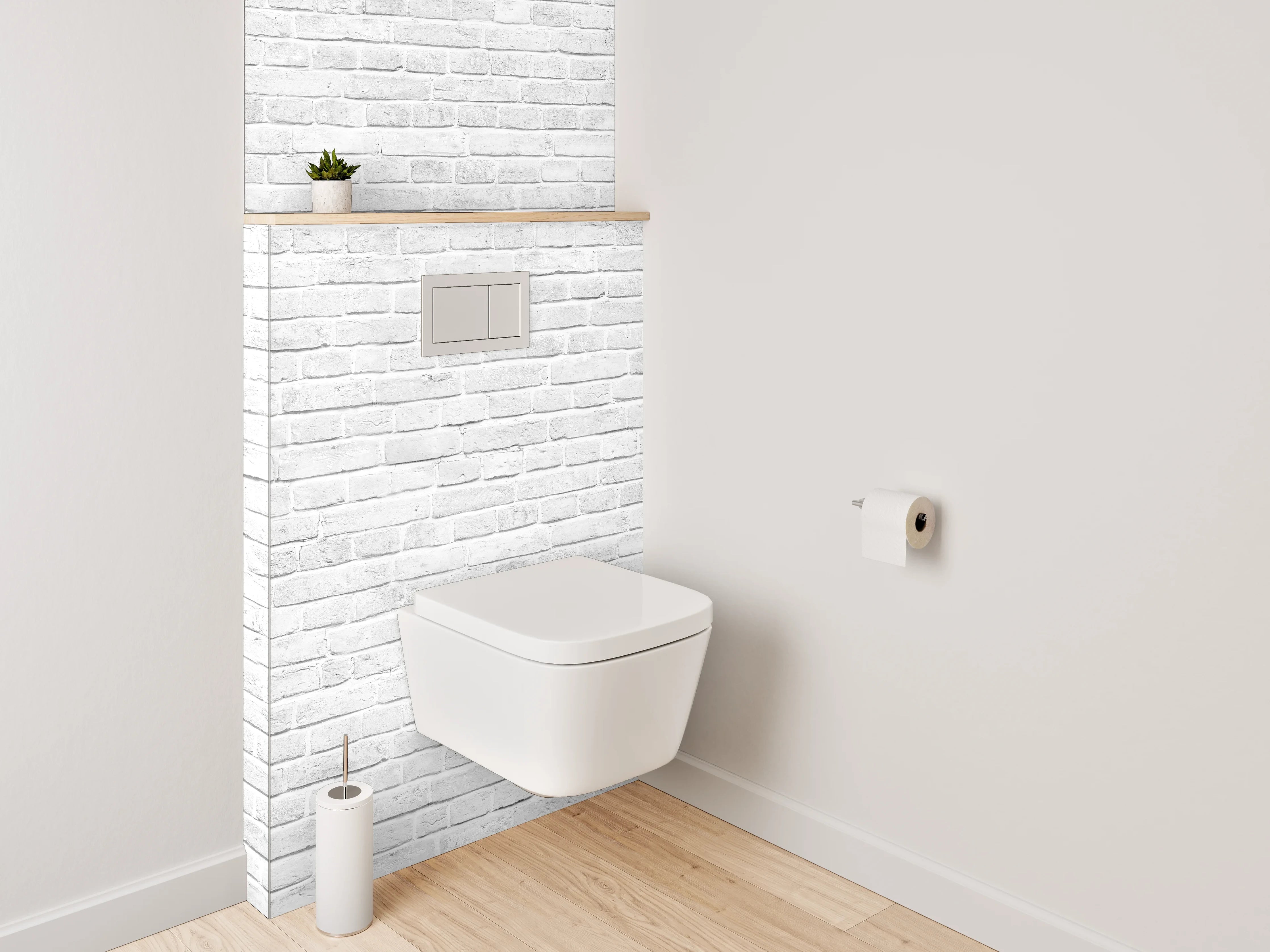WC-Rückwand - Weiße Ziegelsteinwand minimalistisch