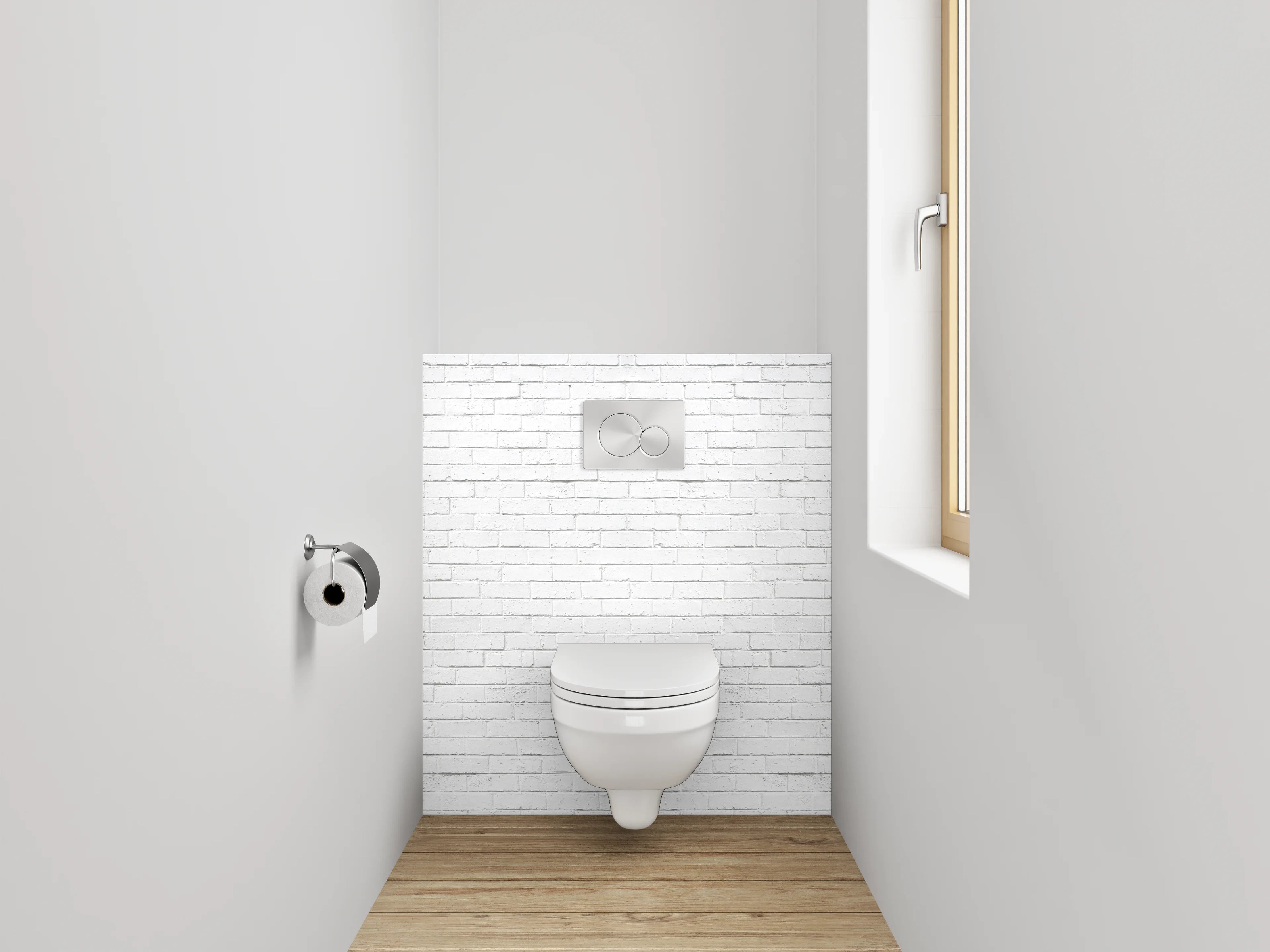 WC-Rückwand - Weiße Ziegelwand – minimalistisches Design