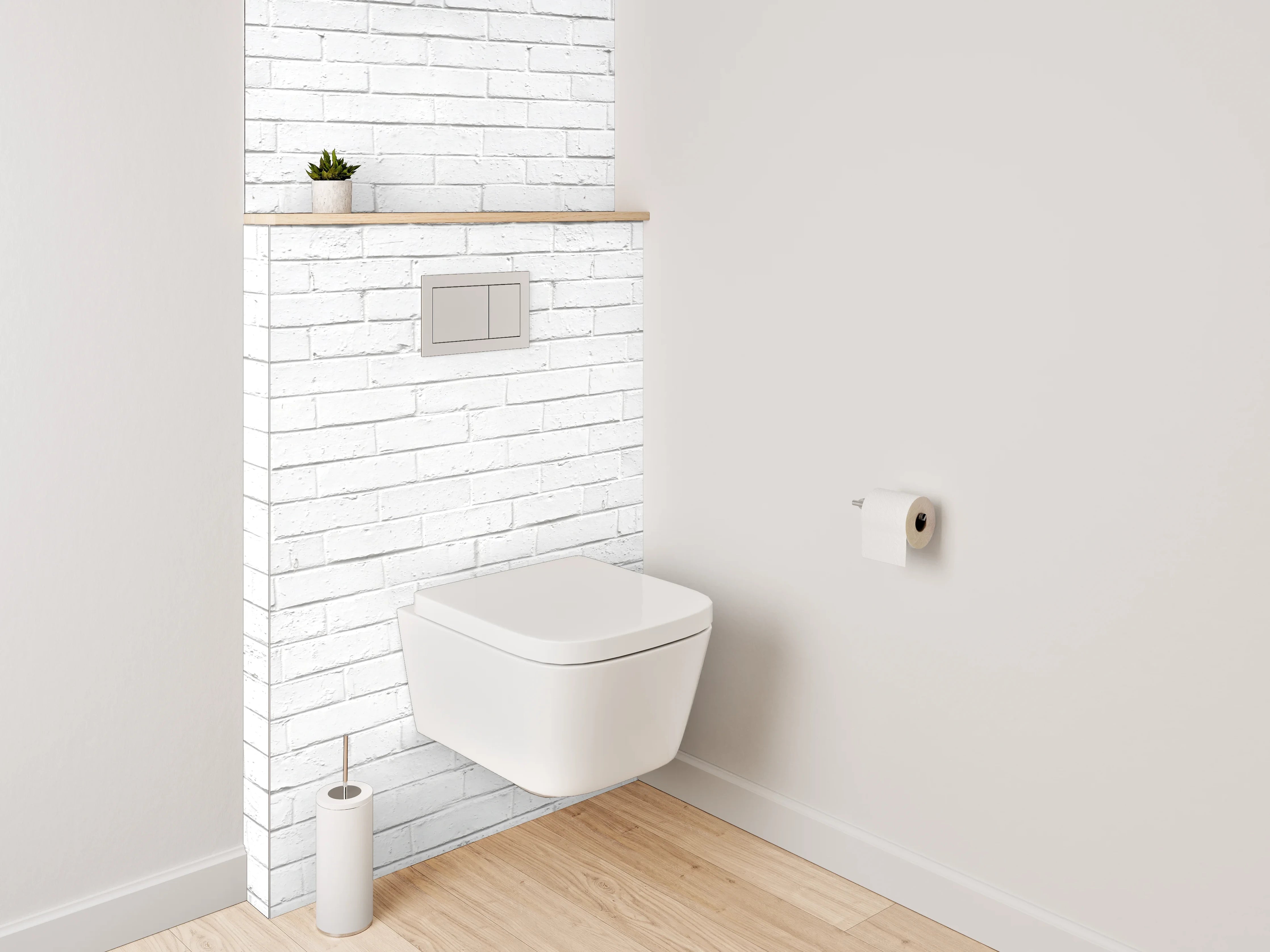 WC-Rückwand - Weiße Ziegelwand – minimalistisches Design