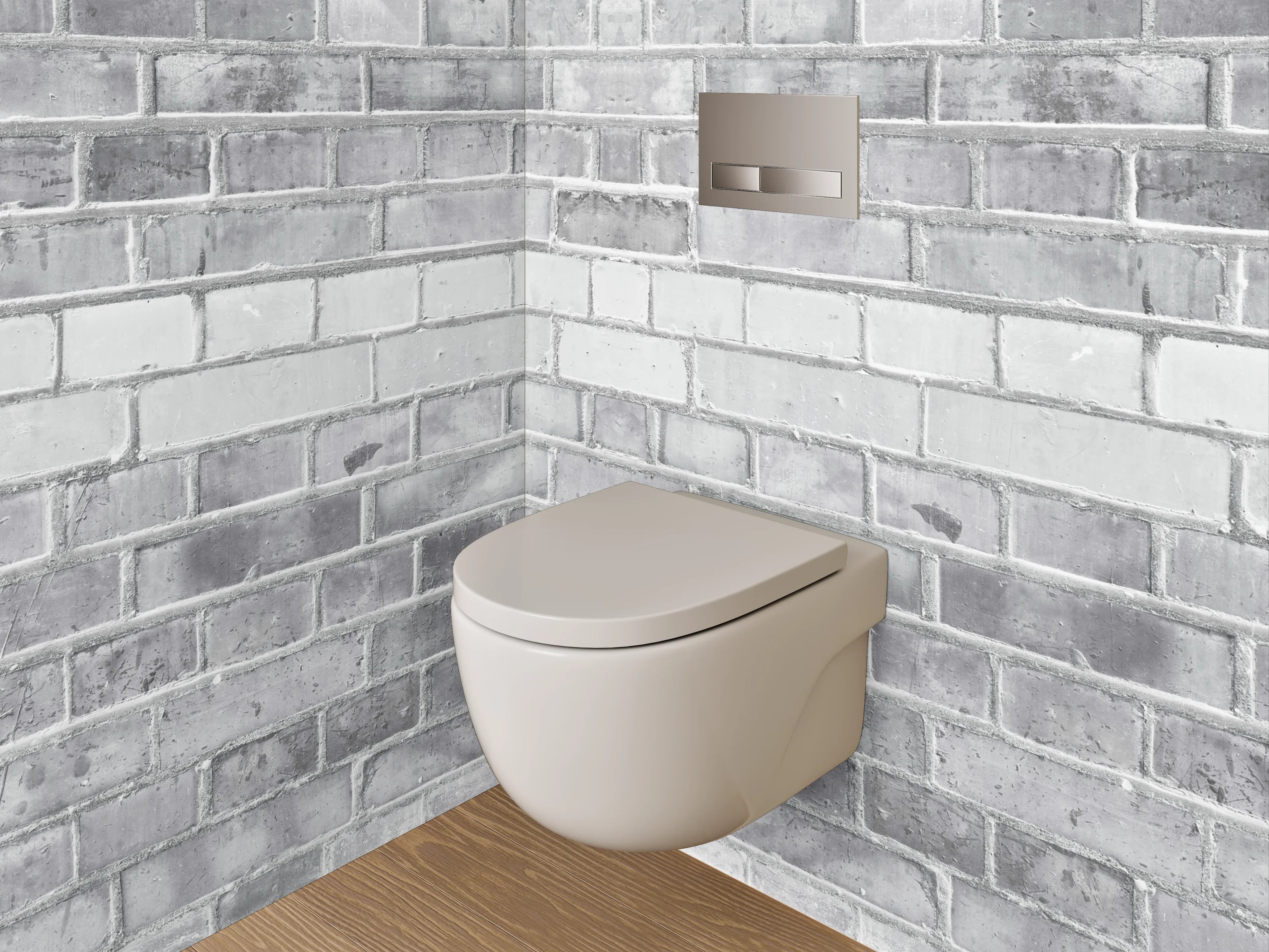 WC-Rückwand - Weiße Ziegelwand in Beton-Optik