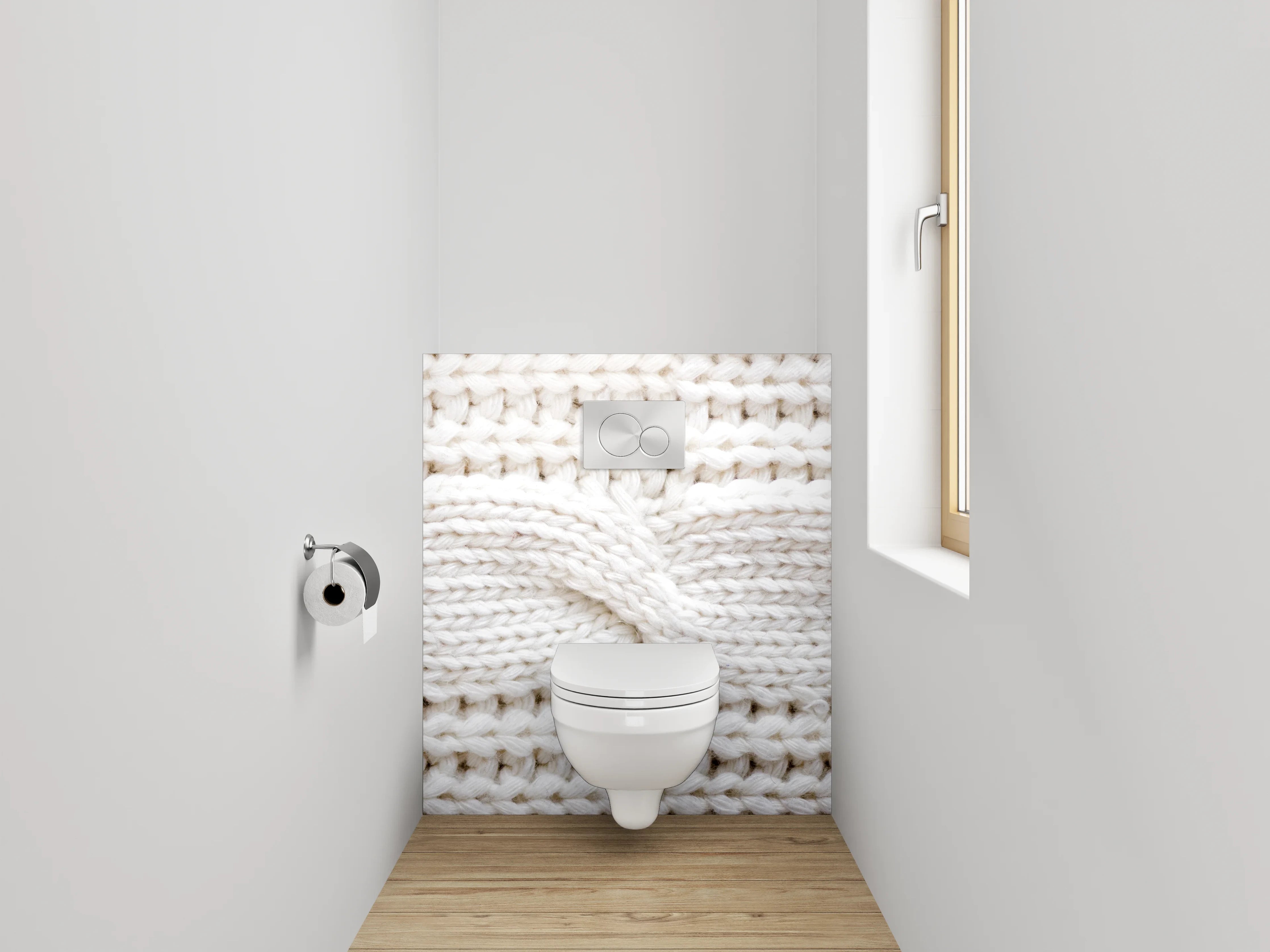 WC-Rückwand - Weiße Zopfmuster-Strickoptik für Badezimmer