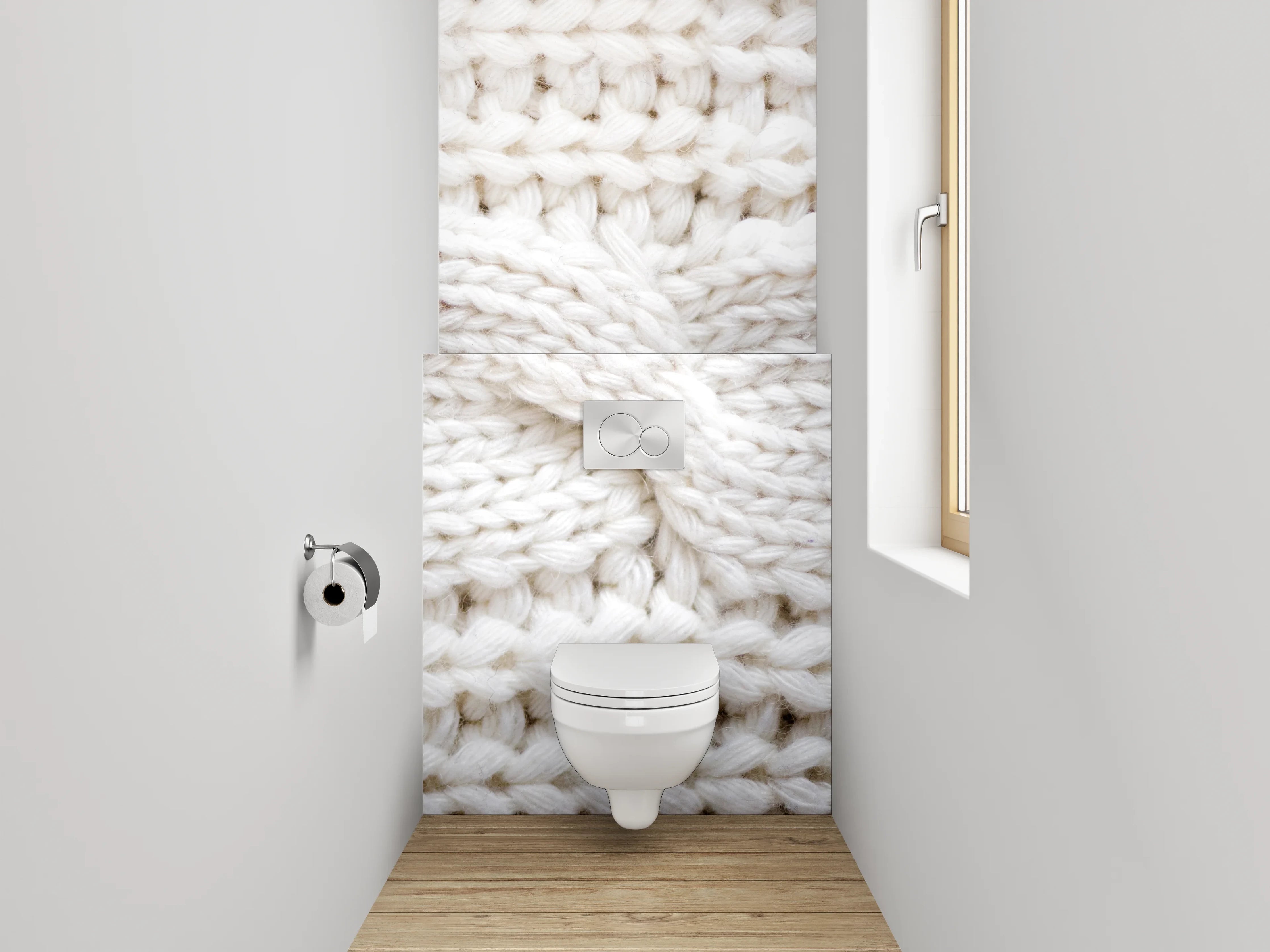 WC-Rückwand - Weiße Zopfmuster-Strickoptik für Badezimmer