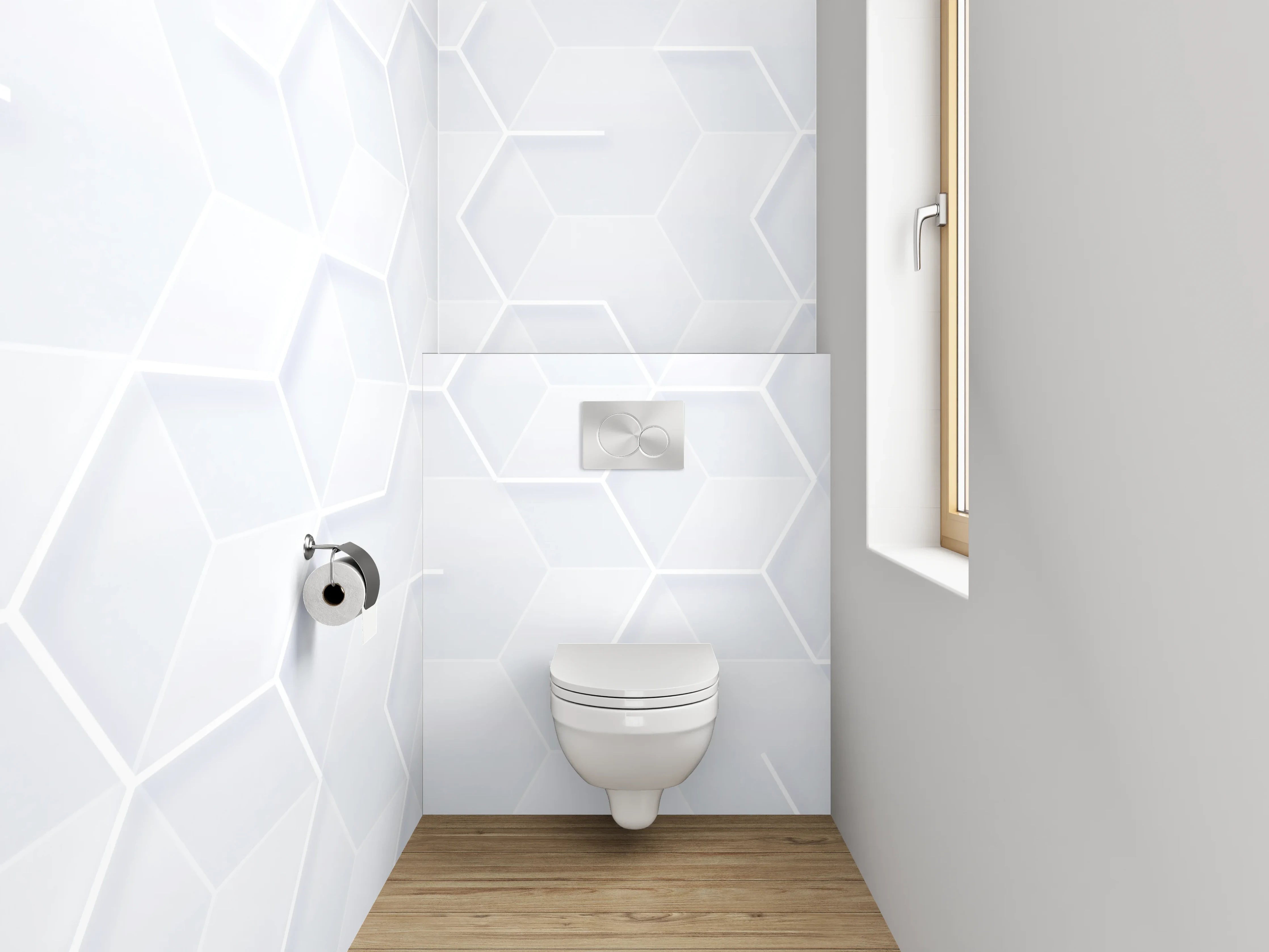 WC-Rückwand - Weiße geometrische Hexagon-Muster Tapete