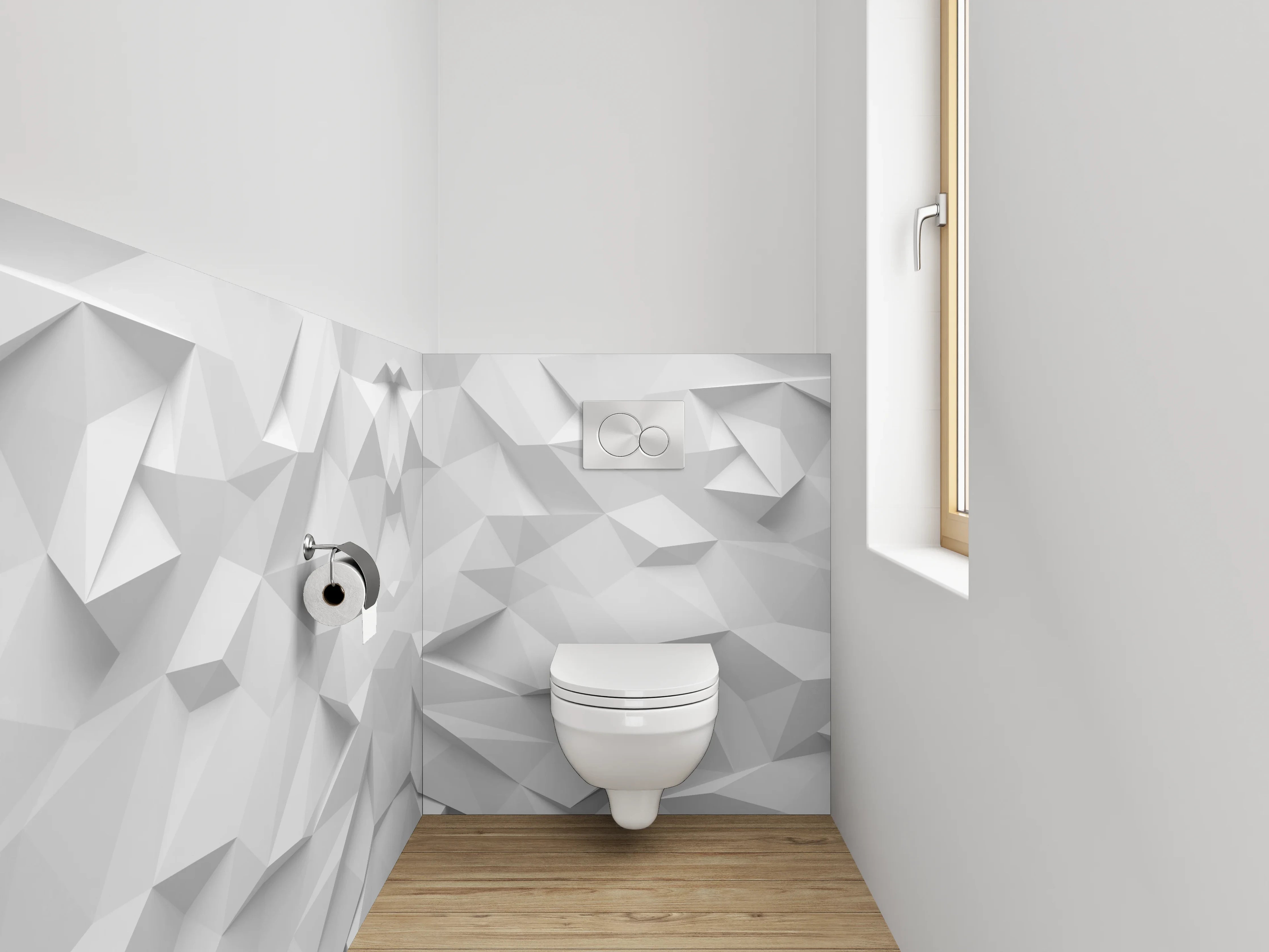 WC-Rückwand - Weiße polygonale 3D-Musterstruktur