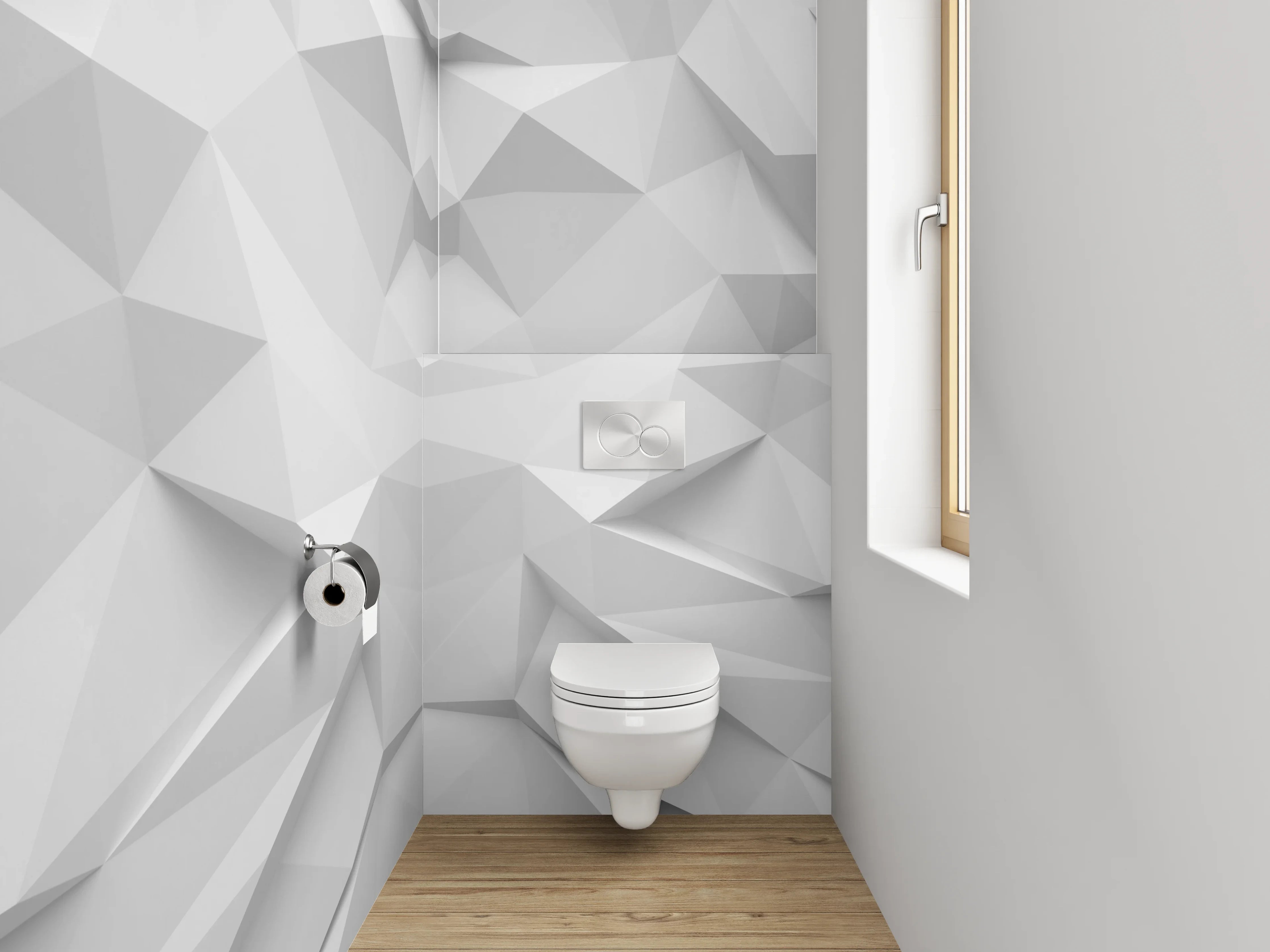 WC-Rückwand - Weiße polygonale 3D-Musterstruktur