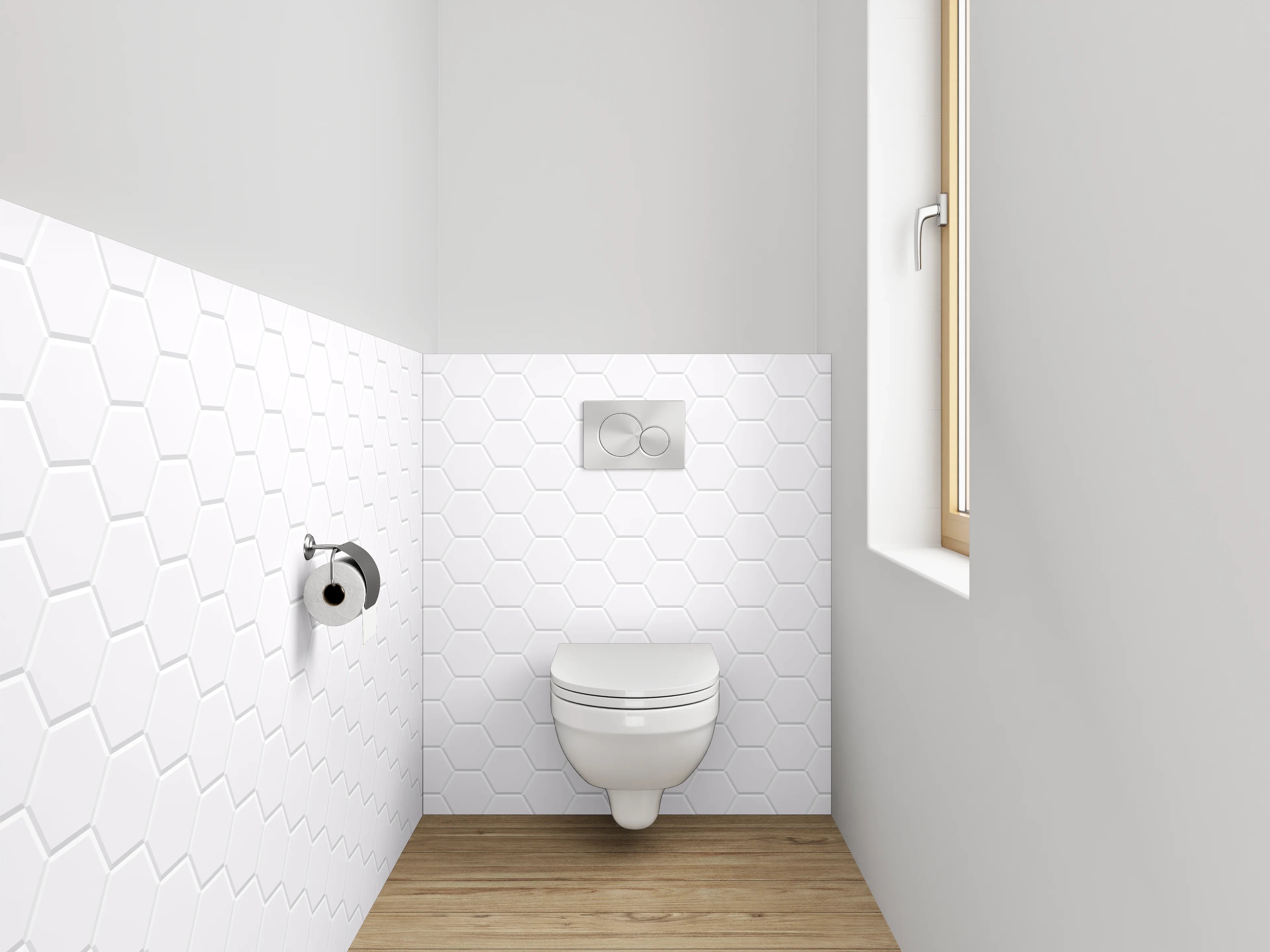 WC-Rückwand - Weiße sechseckige Fliesenstruktur
