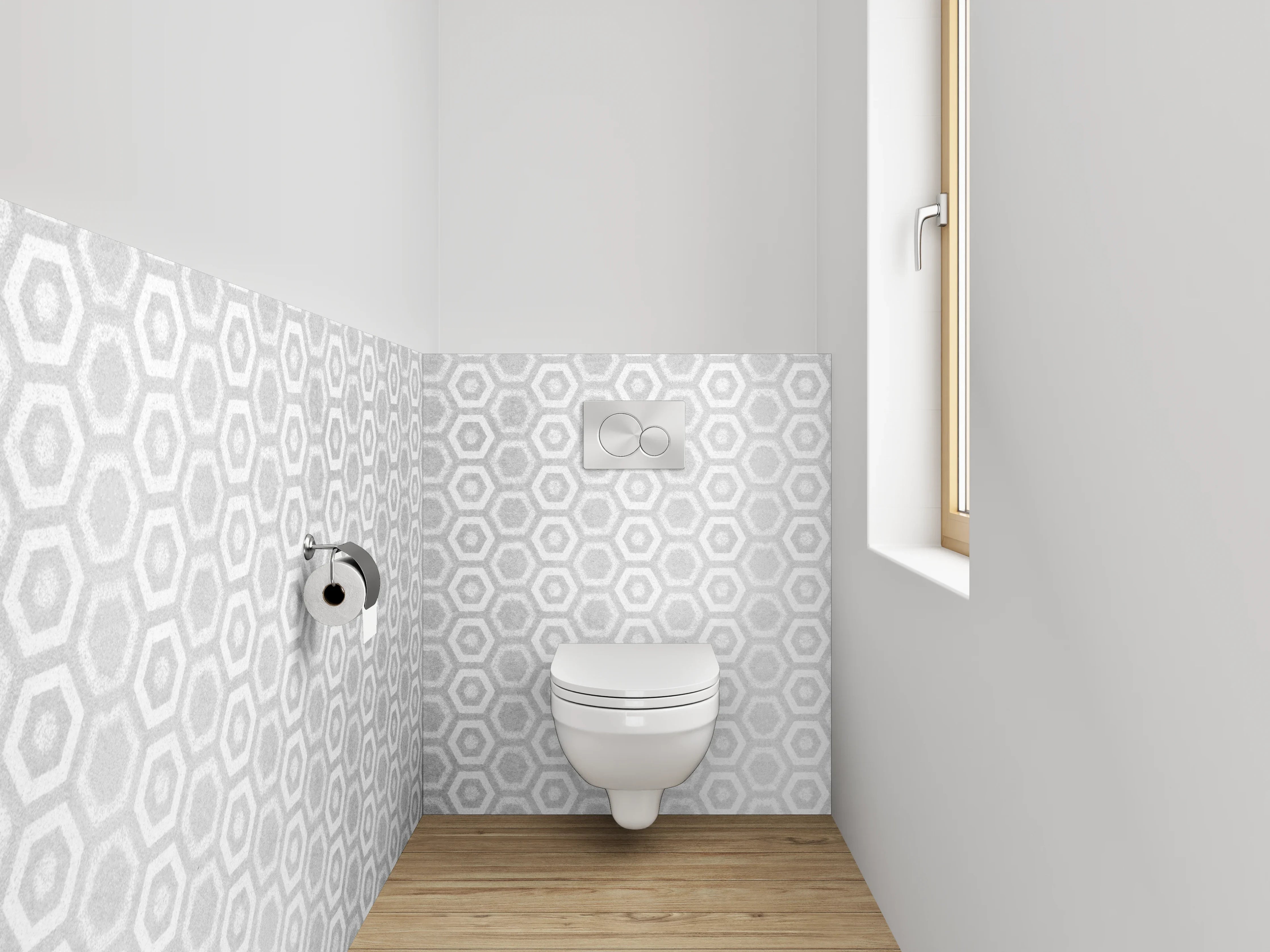 WC-Rückwand - Weiße und Graue Marmor-Textur mit geometrischem Muster