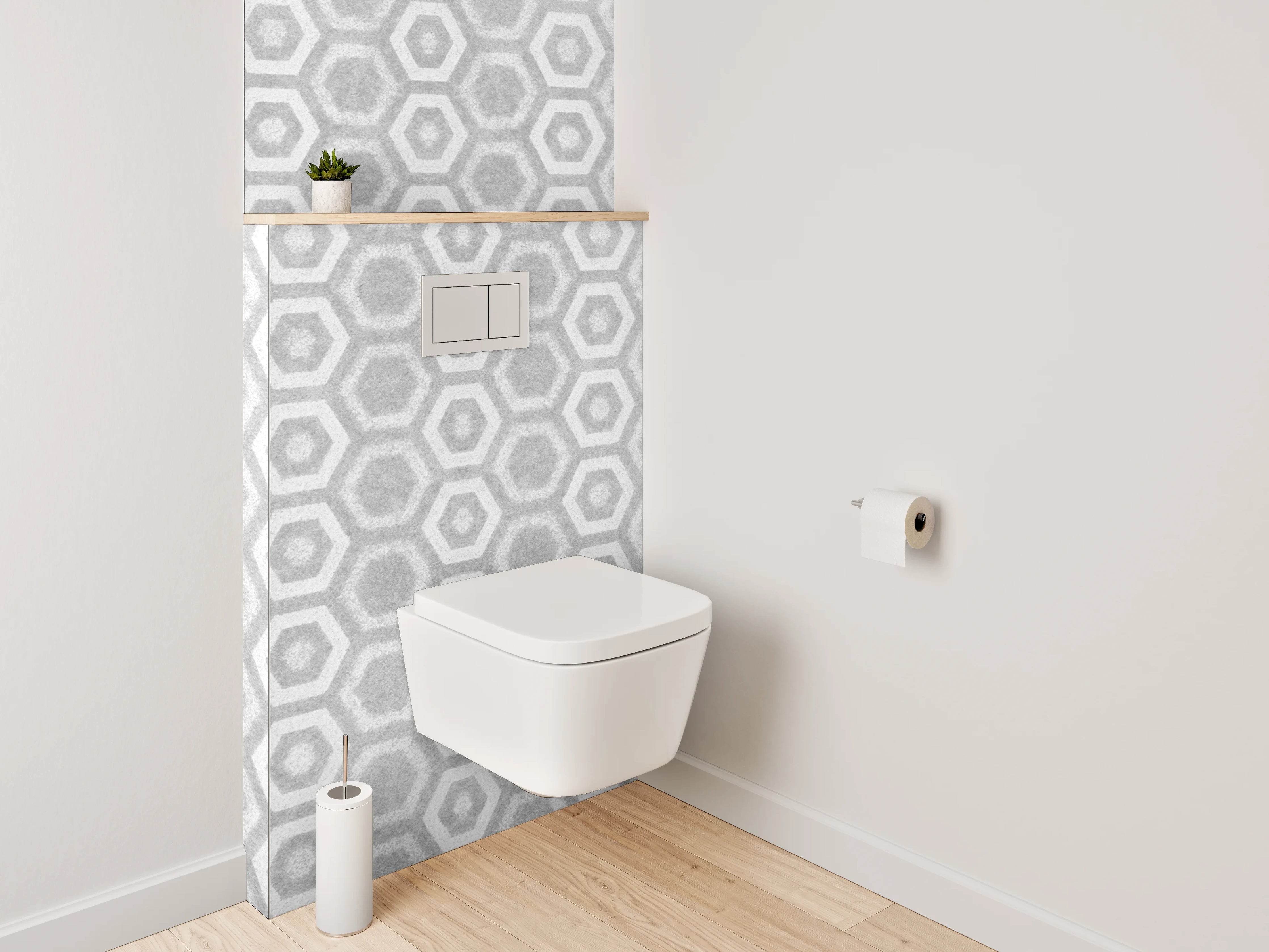 WC-Rückwand - Weiße und Graue Marmor-Textur mit geometrischem Muster