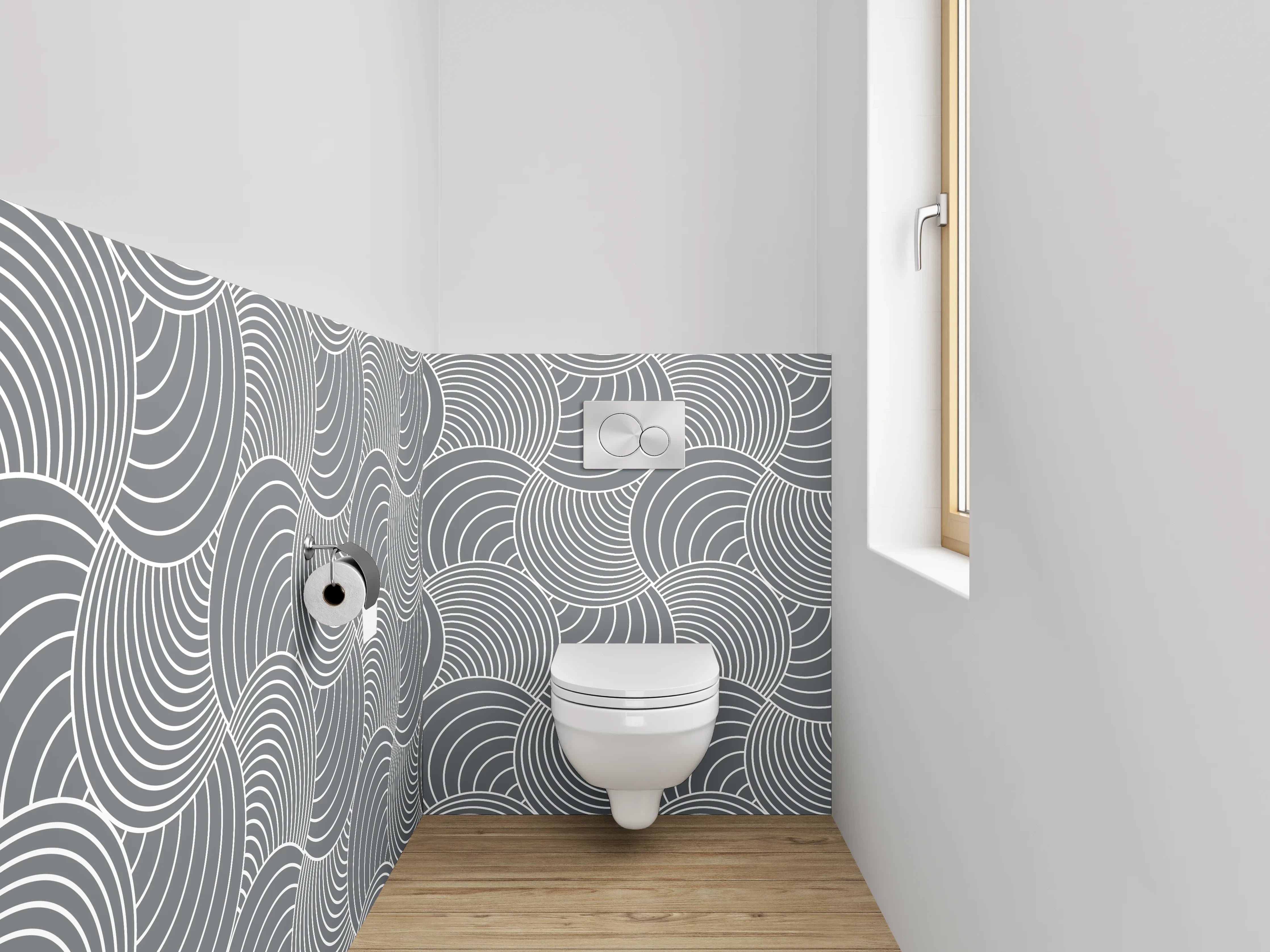 WC-Rückwand - Weiße und graue geometrische Muster