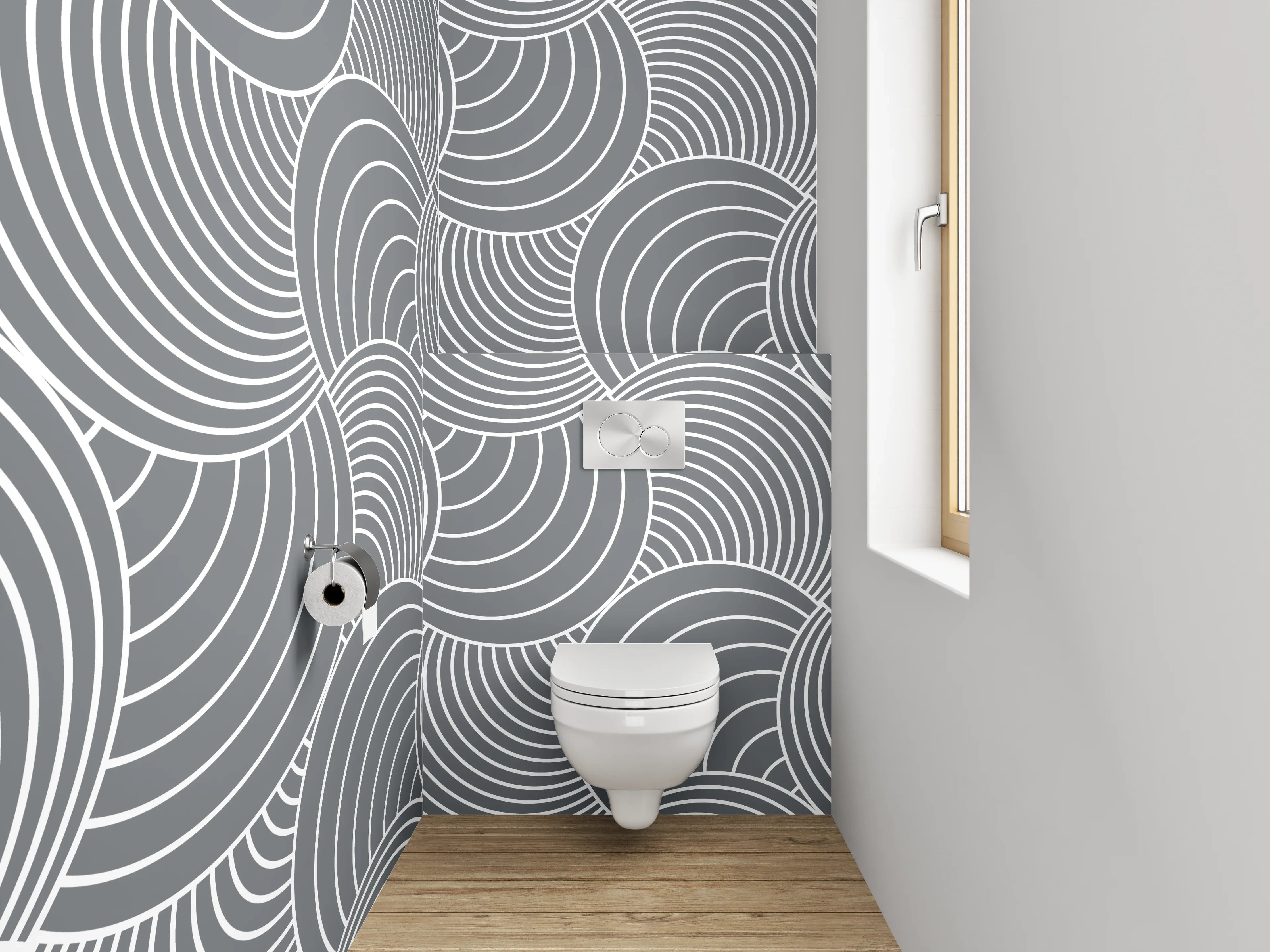 WC-Rückwand - Weiße und graue geometrische Muster