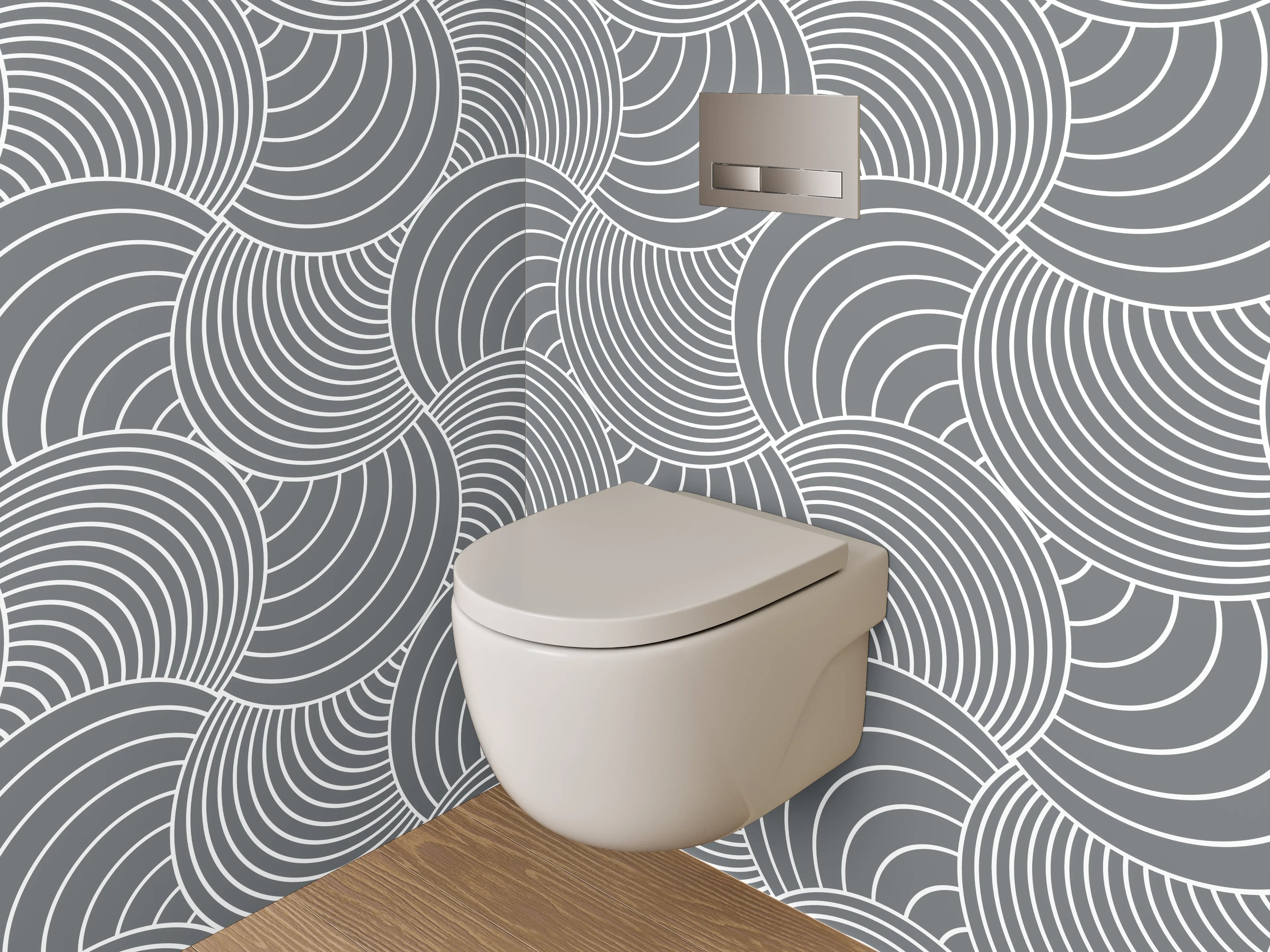 WC-Rückwand - Weiße und graue geometrische Muster