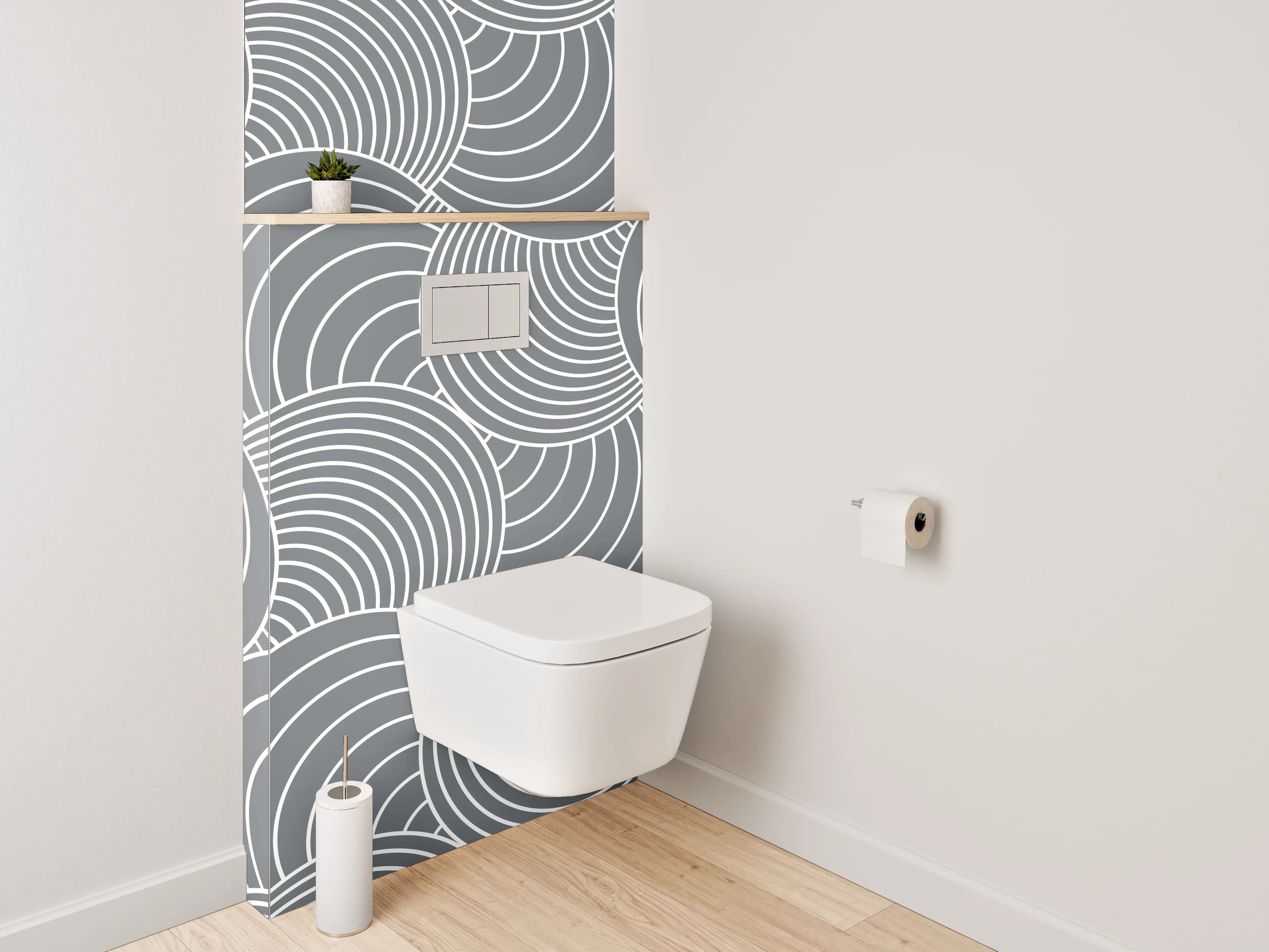 WC-Rückwand - Weiße und graue geometrische Muster